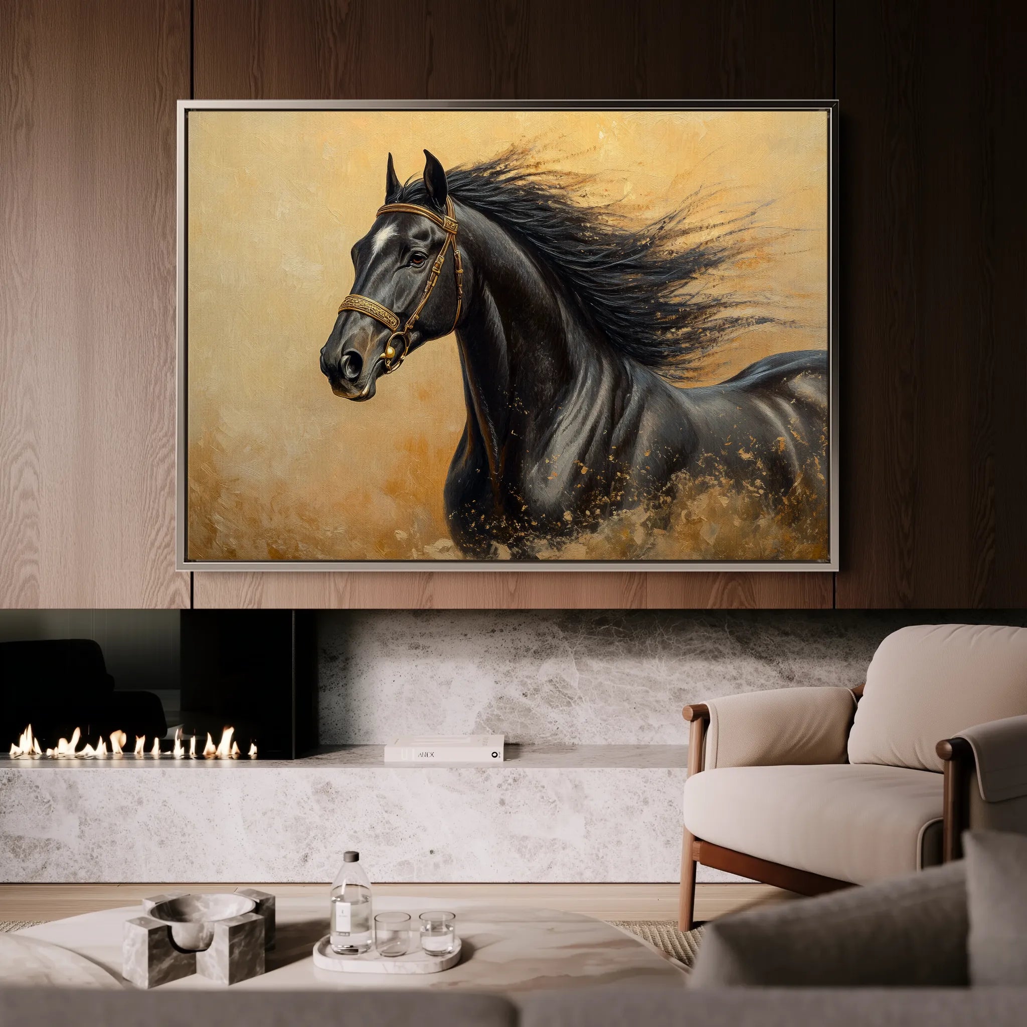 Horses 033 Canvas Art 18" x 24" / 45 x 60 cm / Black