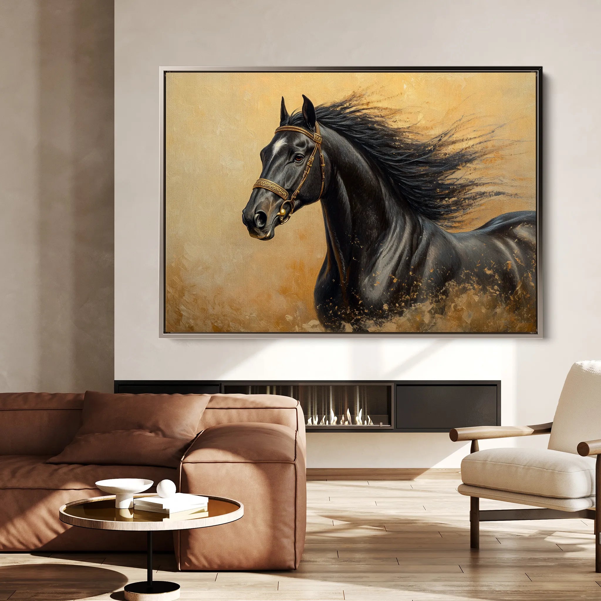Horses 033 Canvas Art 18" x 24" / 45 x 60 cm / Black