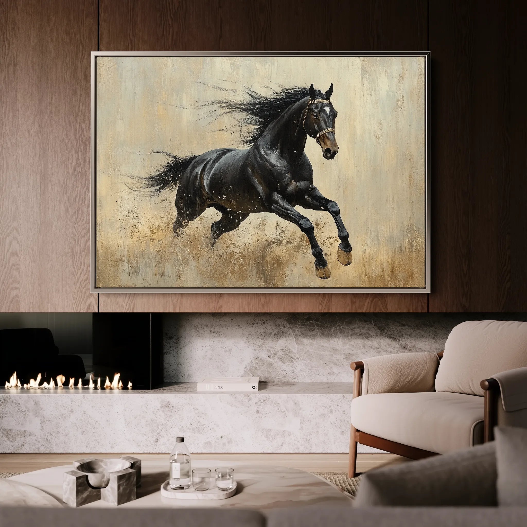 Horses 034 Canvas Art 18" x 24" / 45 x 60 cm / Black