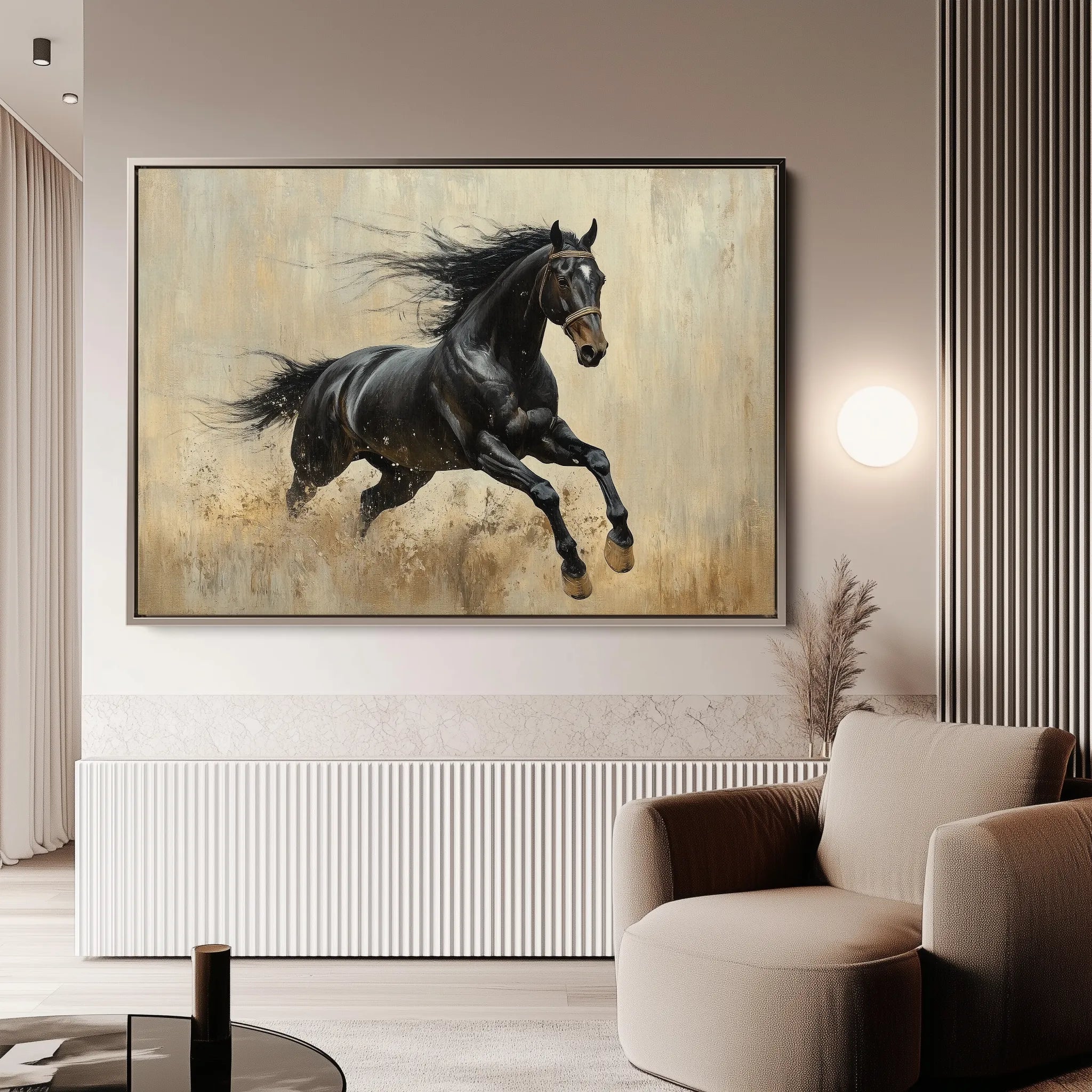 Horses 034 Canvas Art 18" x 24" / 45 x 60 cm / Black