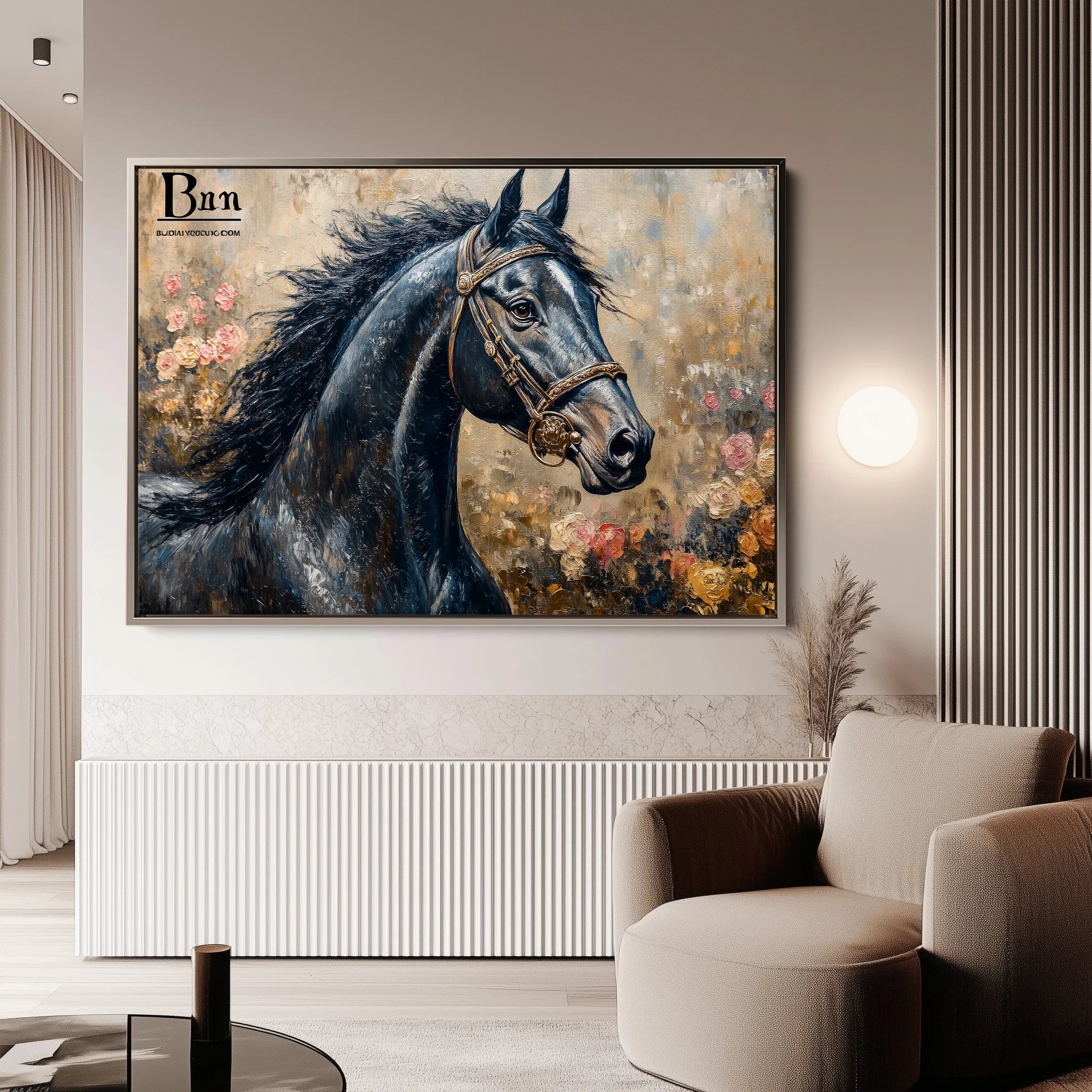 Horses 035 Canvas Art 18" x 24" / 45 x 60 cm / Black