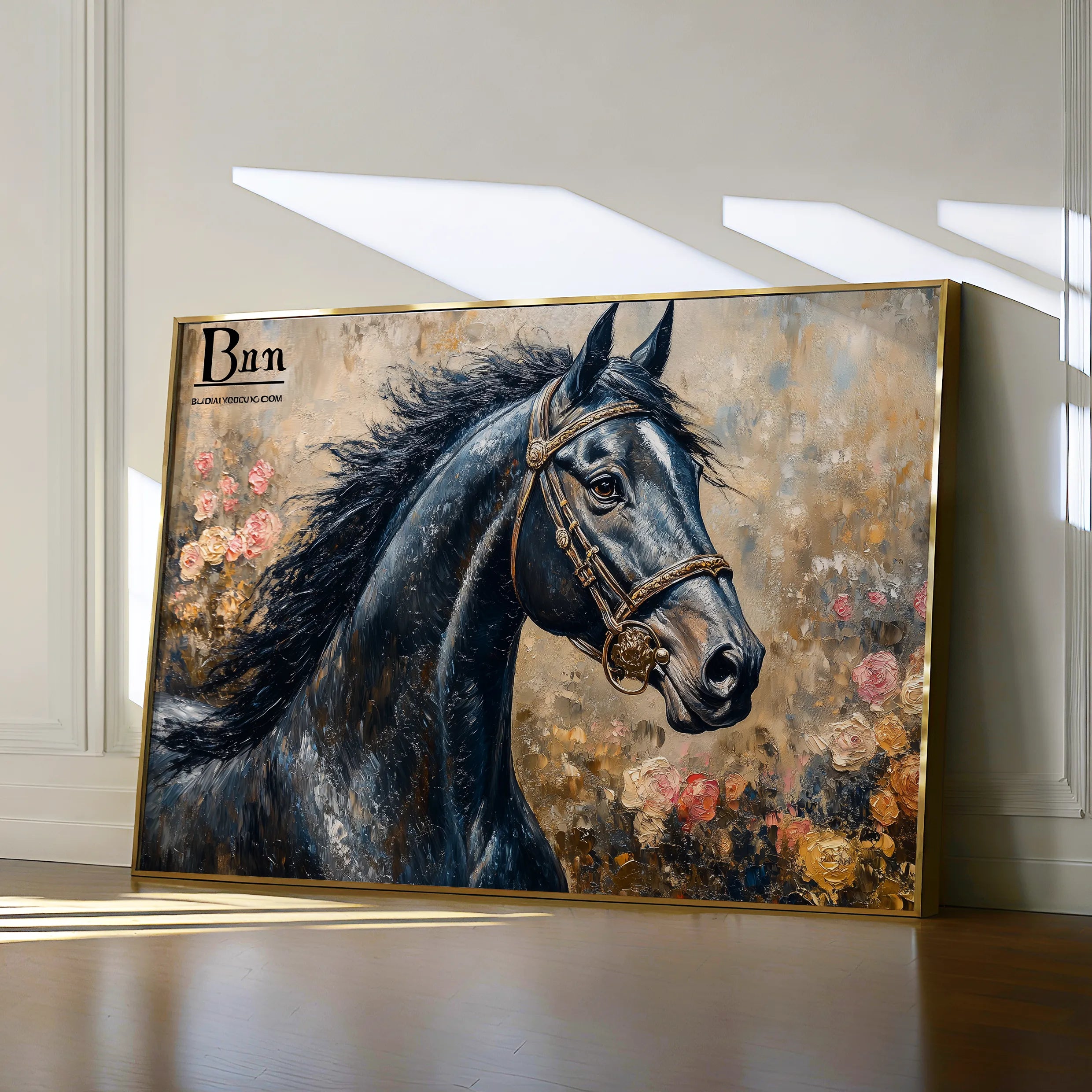 Horses 035 Canvas Art 18" x 24" / 45 x 60 cm / Black