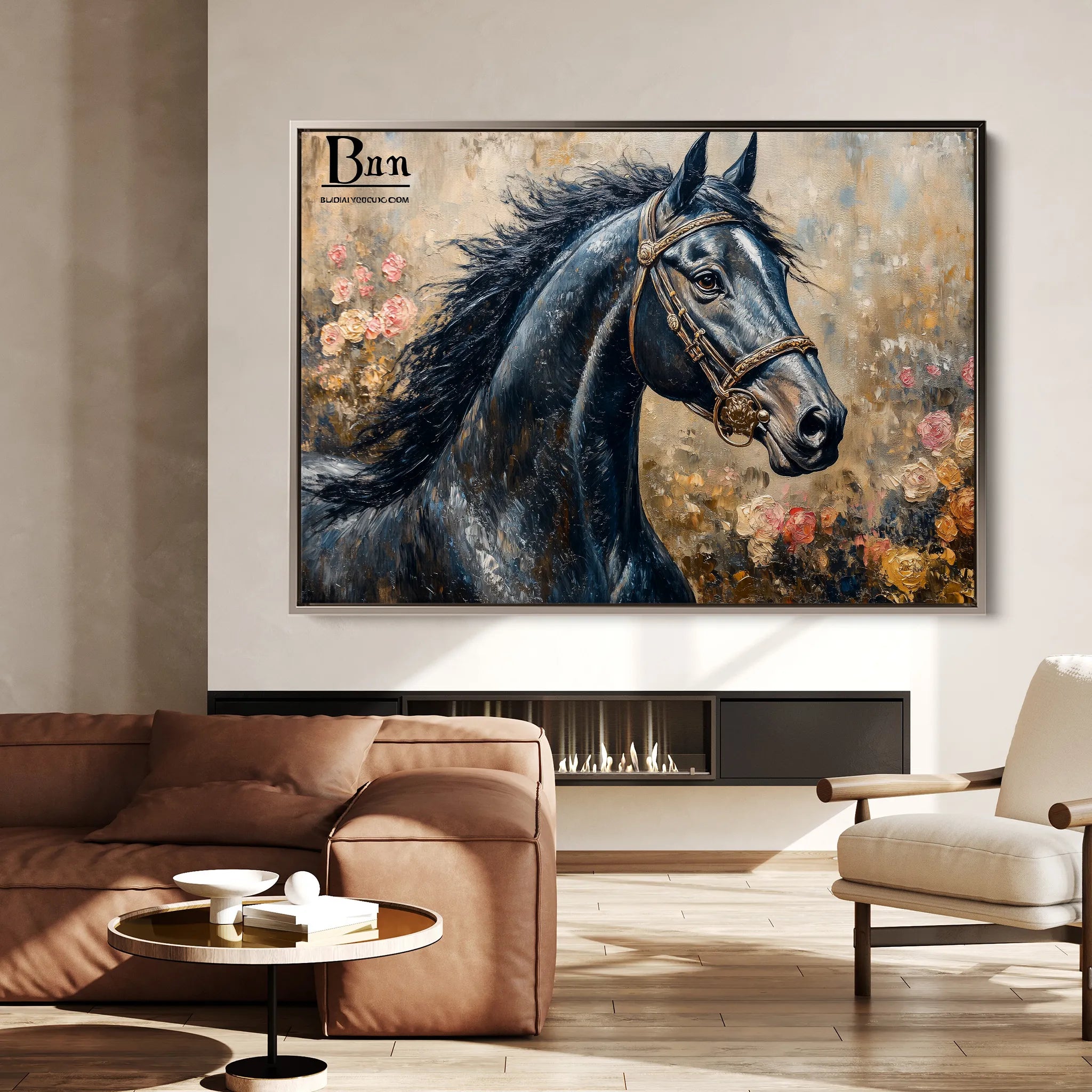 Horses 035 Canvas Art 18" x 24" / 45 x 60 cm / Black