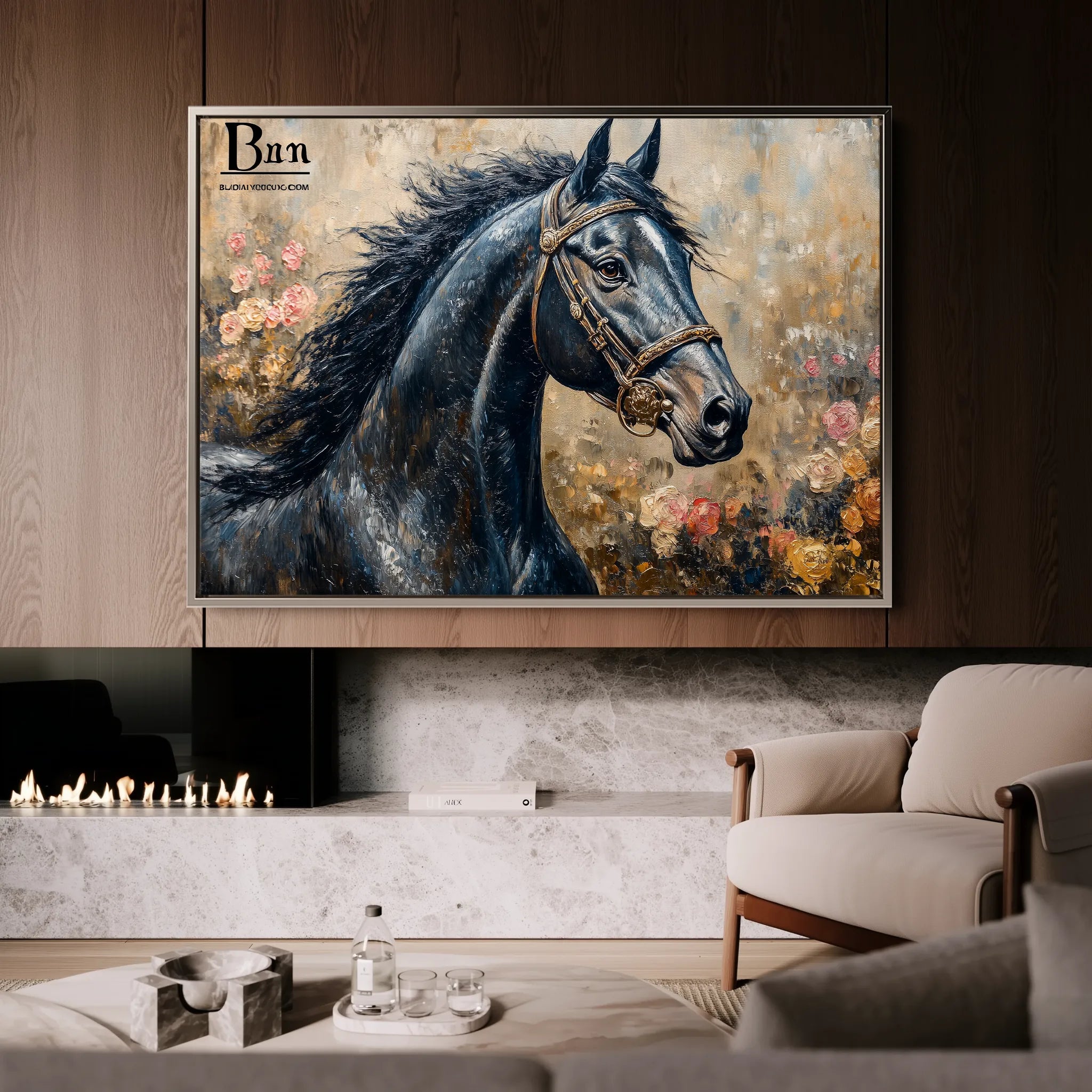 Horses 035 Canvas Art 18" x 24" / 45 x 60 cm / Black