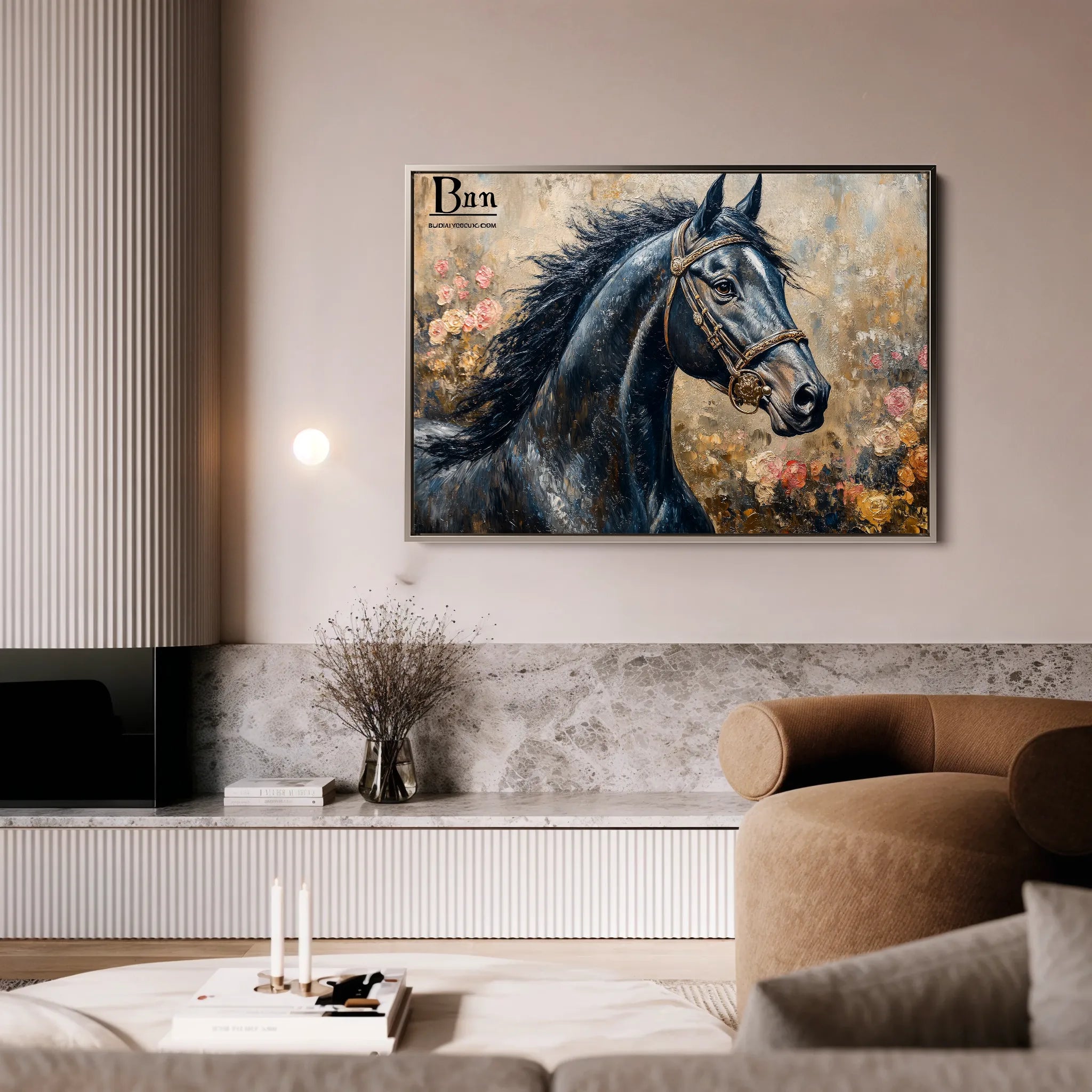 Horses 035 Canvas Art 18" x 24" / 45 x 60 cm / Black