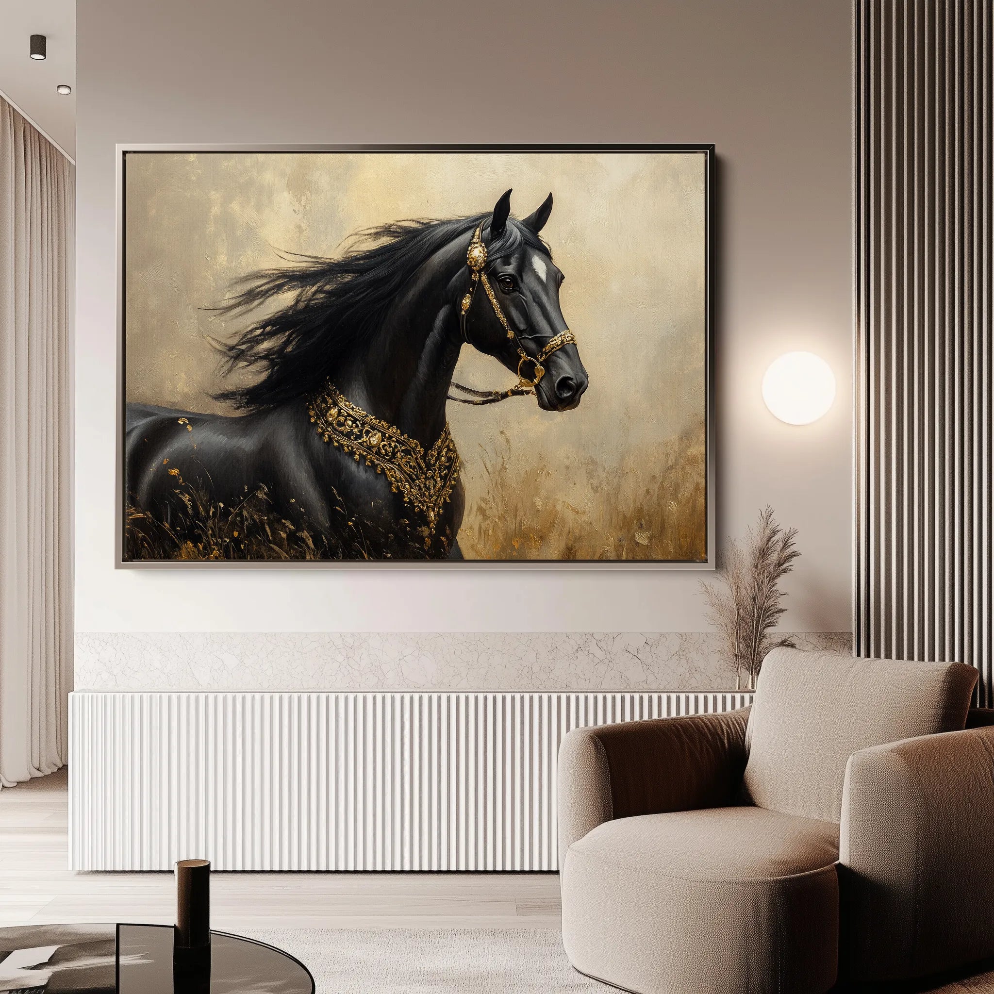 Horses 036 Canvas Art 18" x 24" / 45 x 60 cm / Black
