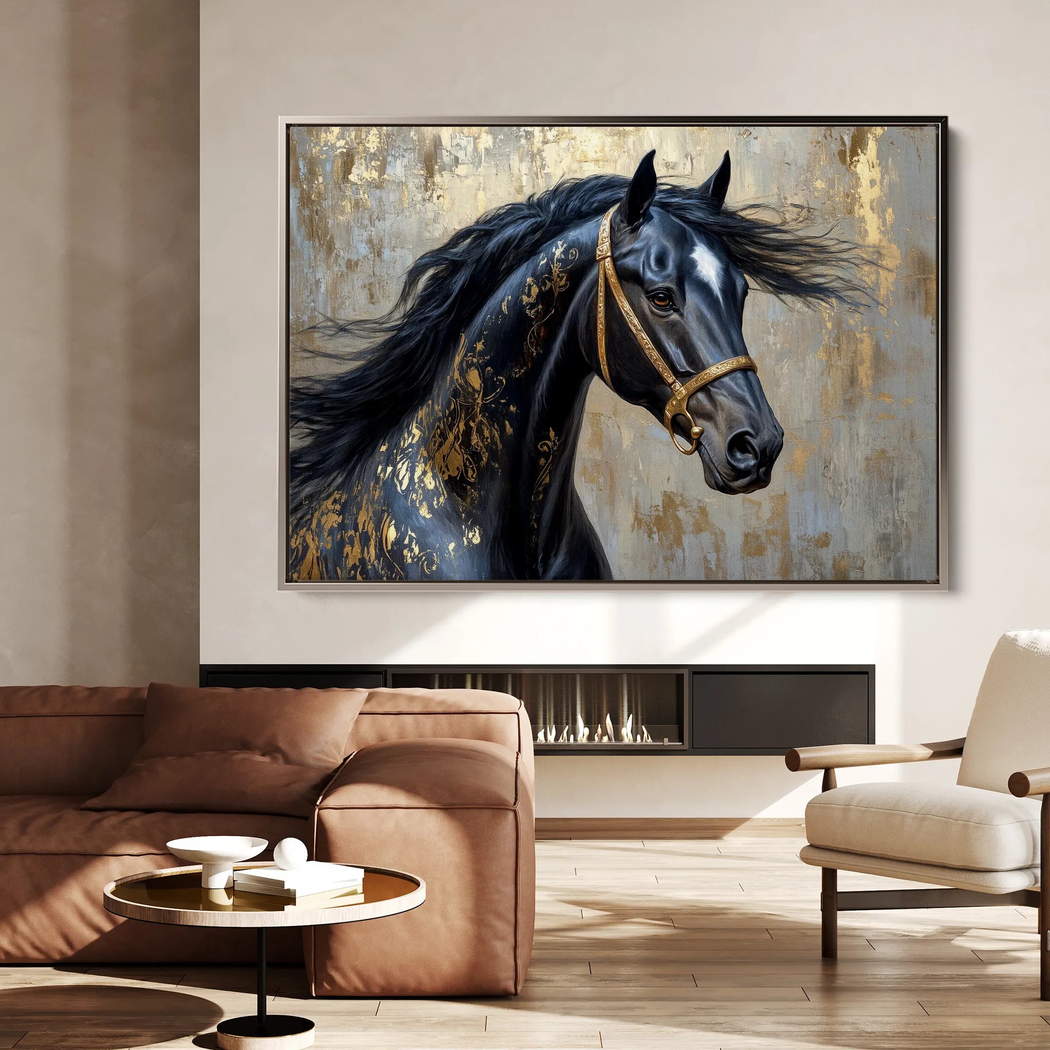 Horses 037 Canvas Art 18" x 24" / 45 x 60 cm / Black