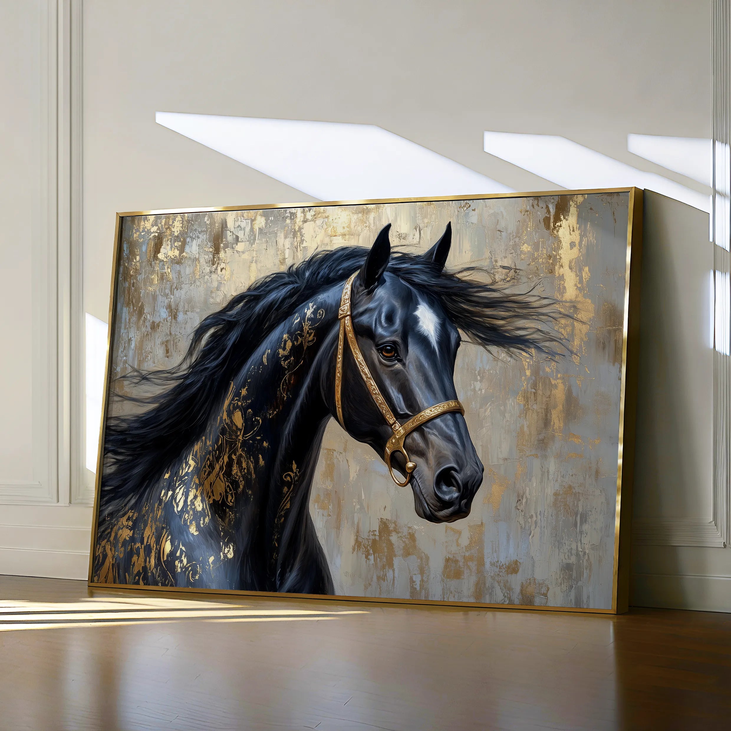 Horses 037 Canvas Art 18" x 24" / 45 x 60 cm / Black