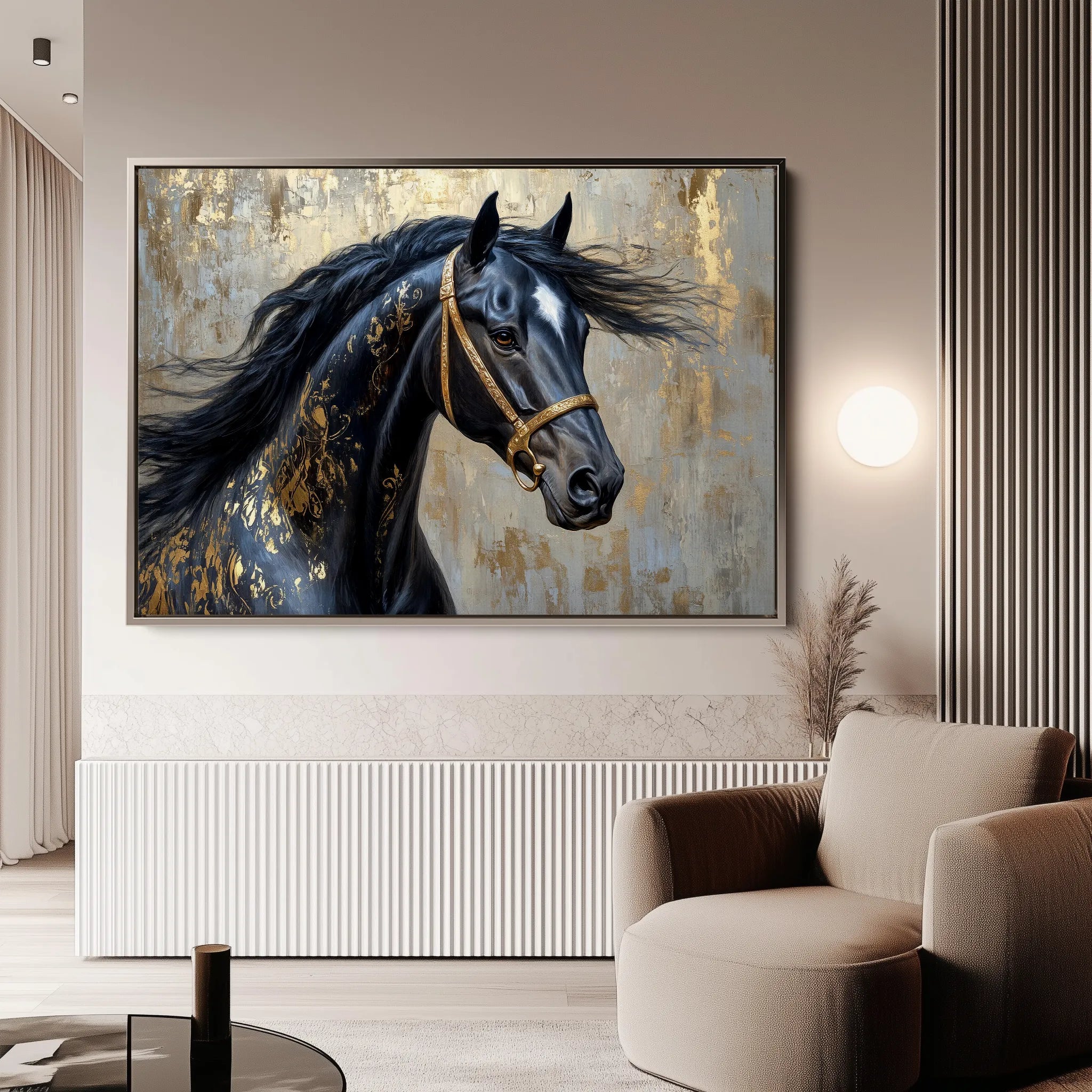 Horses 037 Canvas Art 18" x 24" / 45 x 60 cm / Black