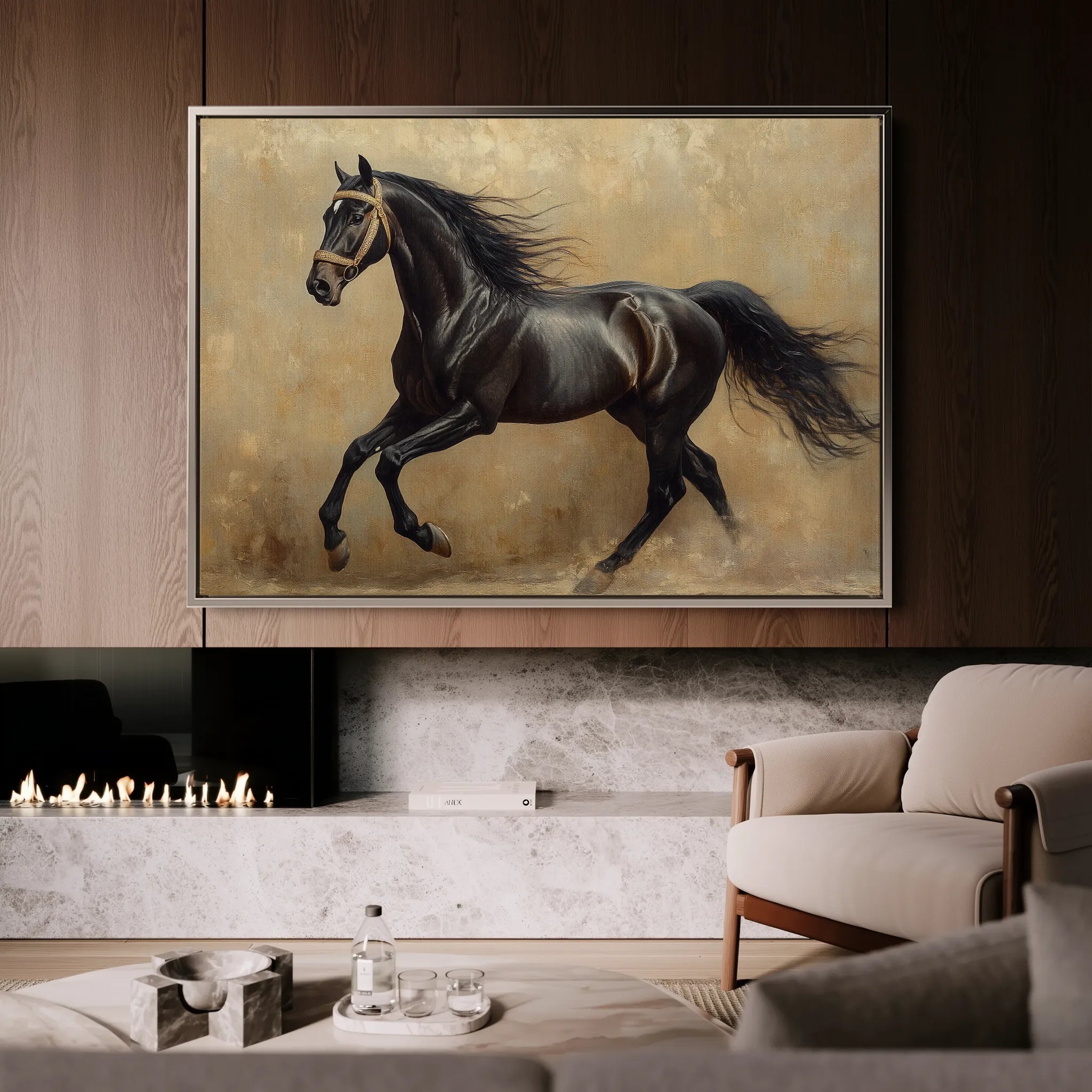 Horses 038 Canvas Art 18" x 24" / 45 x 60 cm / Black