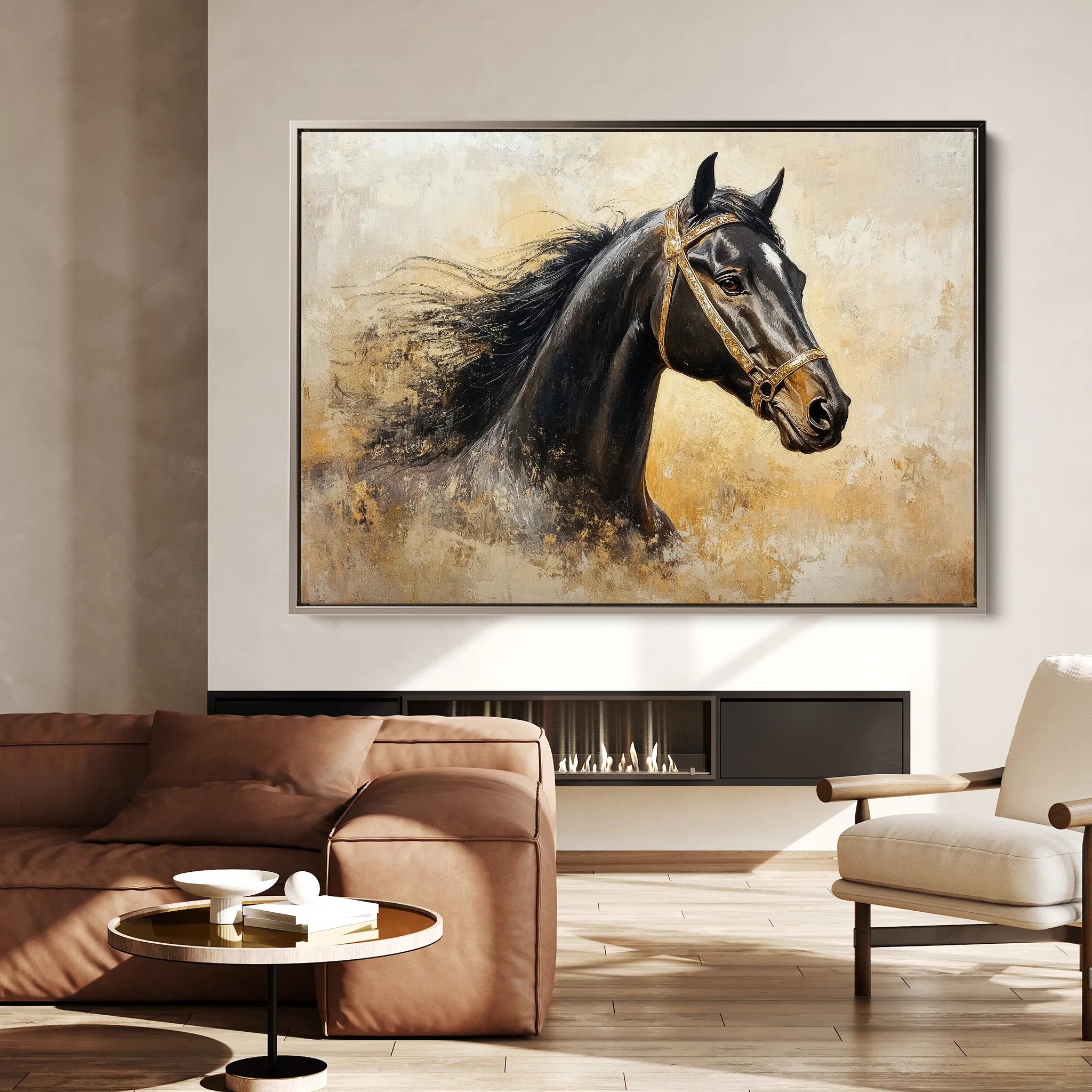 Horses 039 Canvas Art 18" x 24" / 45 x 60 cm / Black