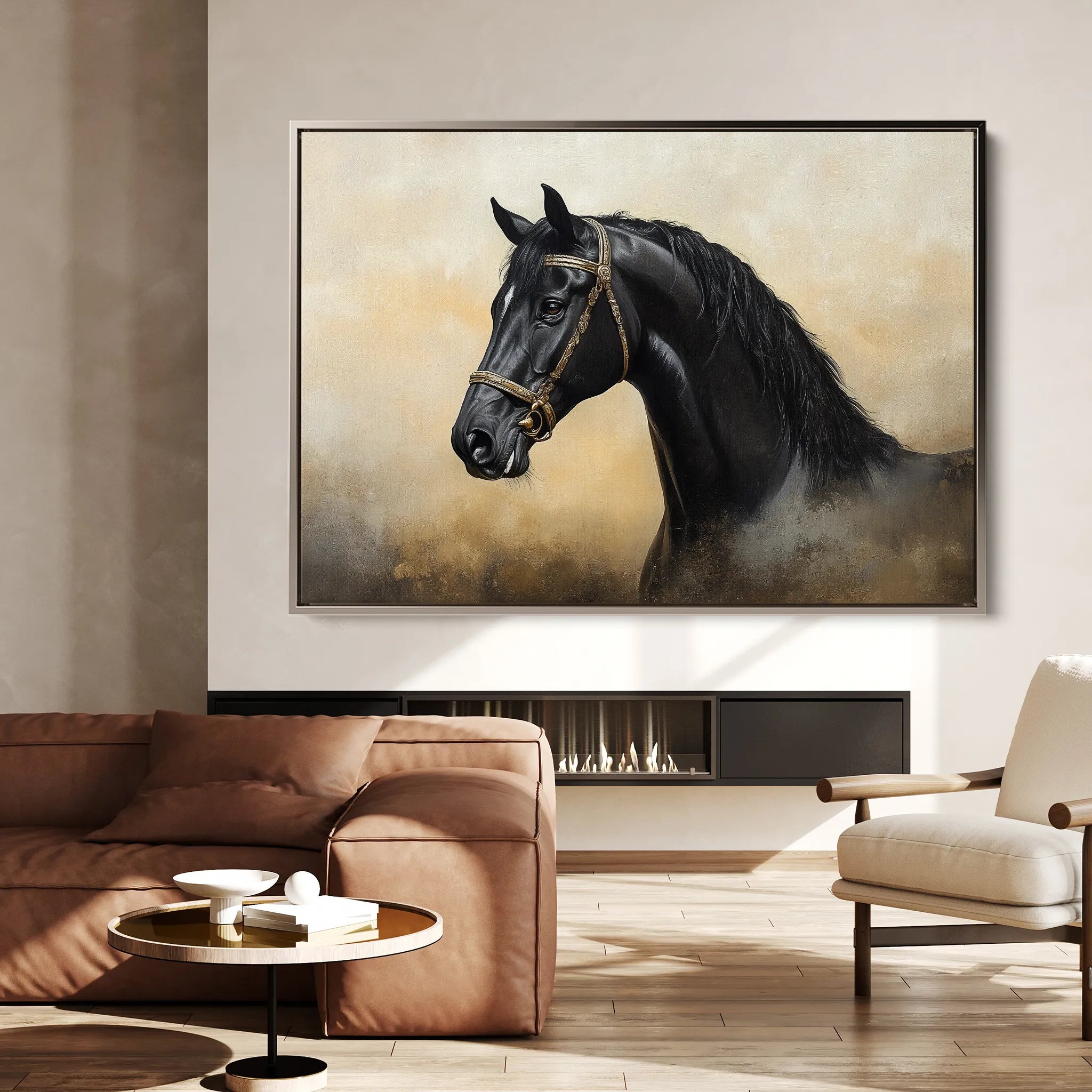 Horses 040 Canvas Art 18" x 24" / 45 x 60 cm / Black