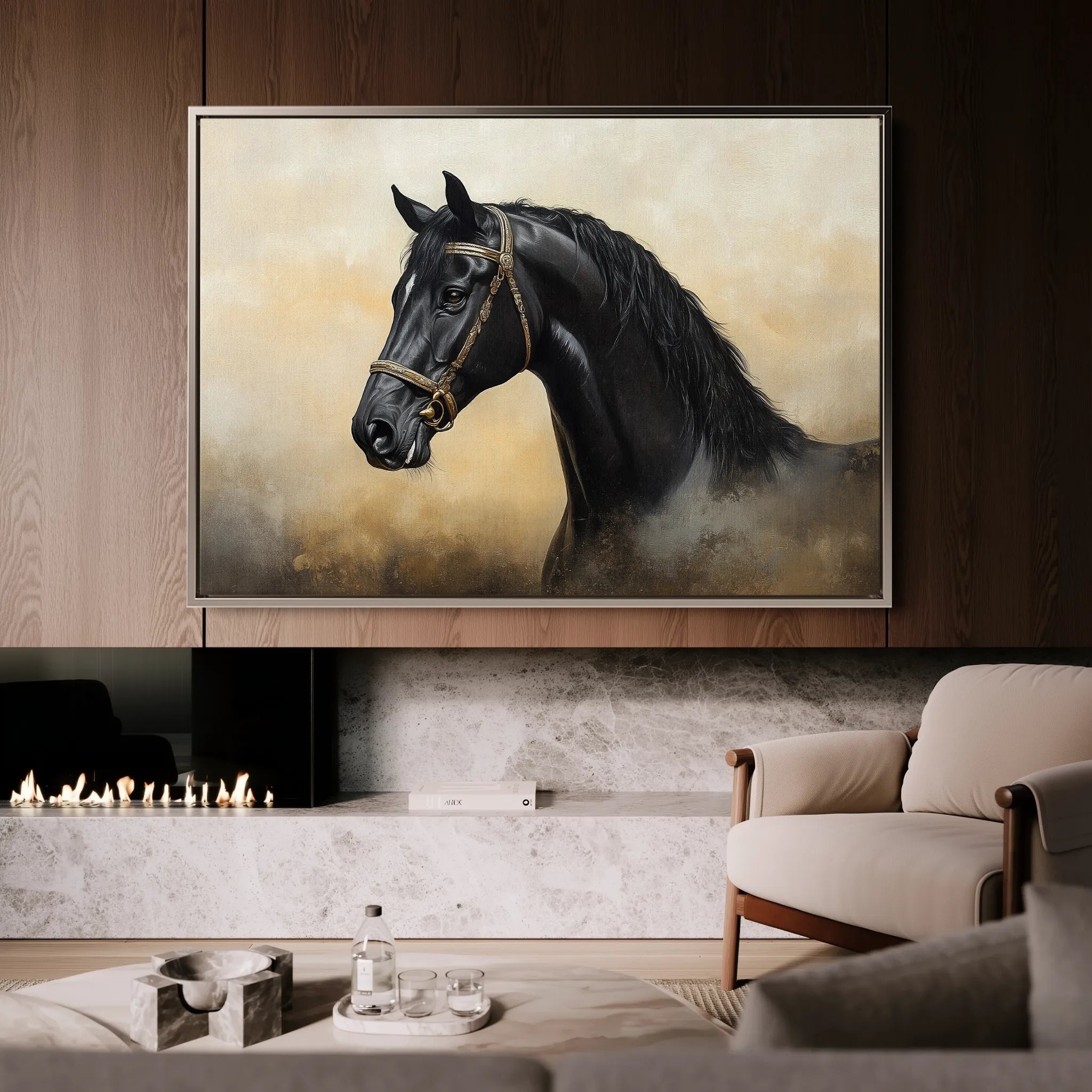 Horses 040 Canvas Art 18" x 24" / 45 x 60 cm / Black