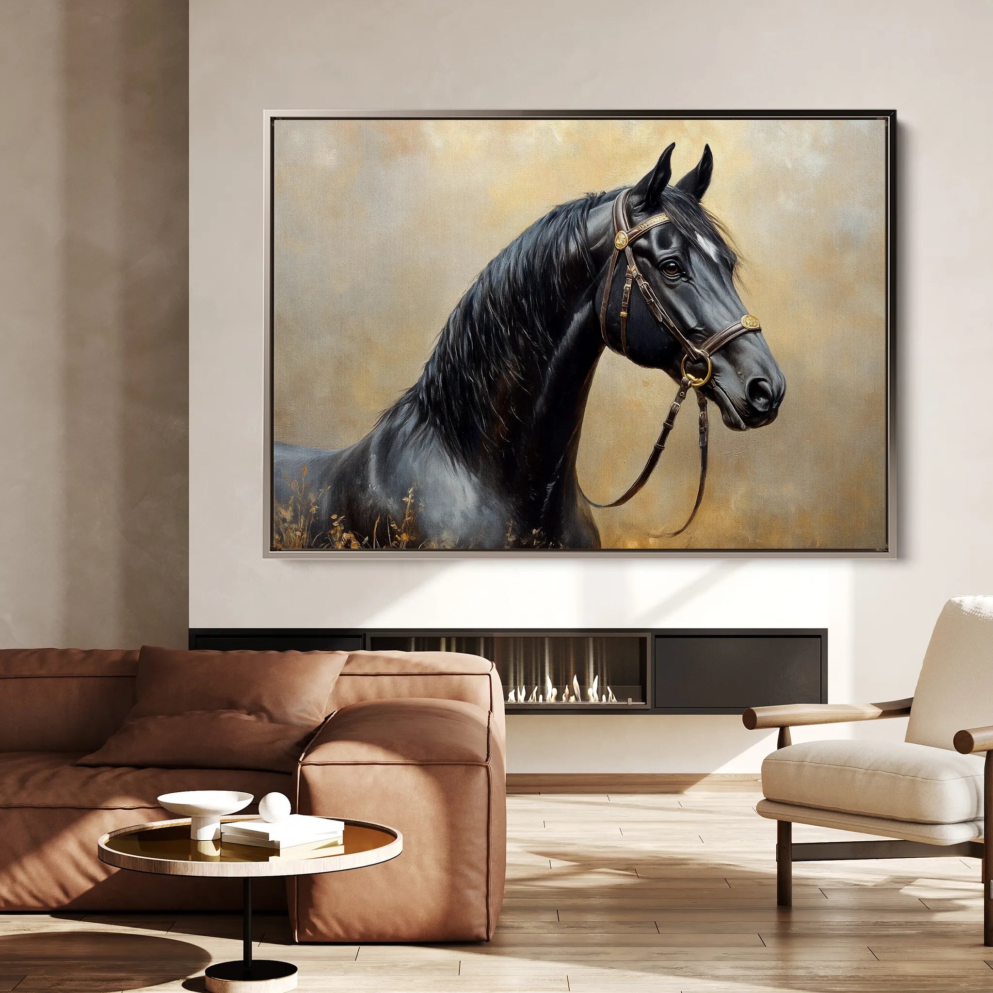 Horses 041 Canvas Art 18" x 24" / 45 x 60 cm / Black