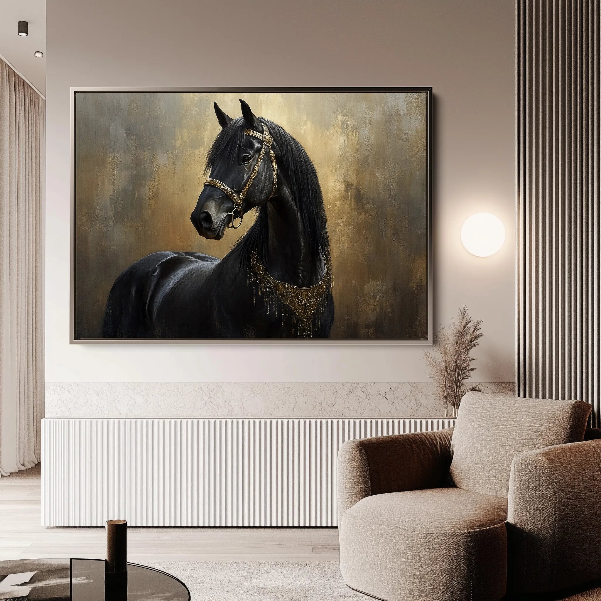 Horses 043 Canvas Art 18" x 24" / 45 x 60 cm / Black