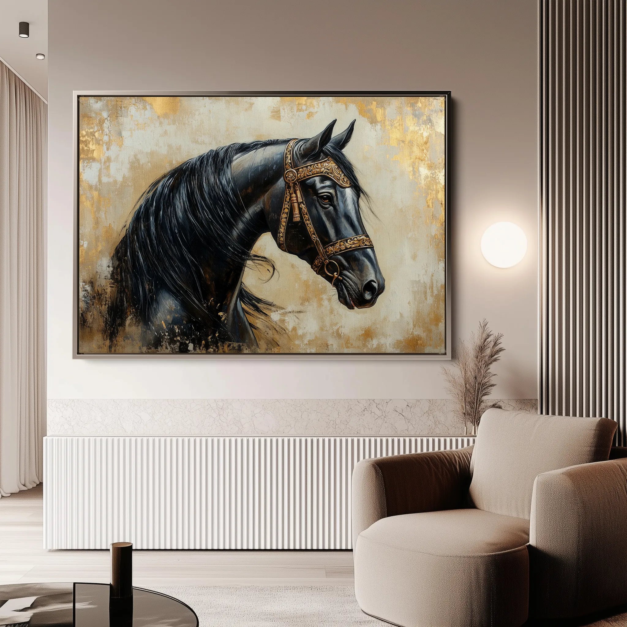 Horses 044 Canvas Art 18" x 24" / 45 x 60 cm / Black