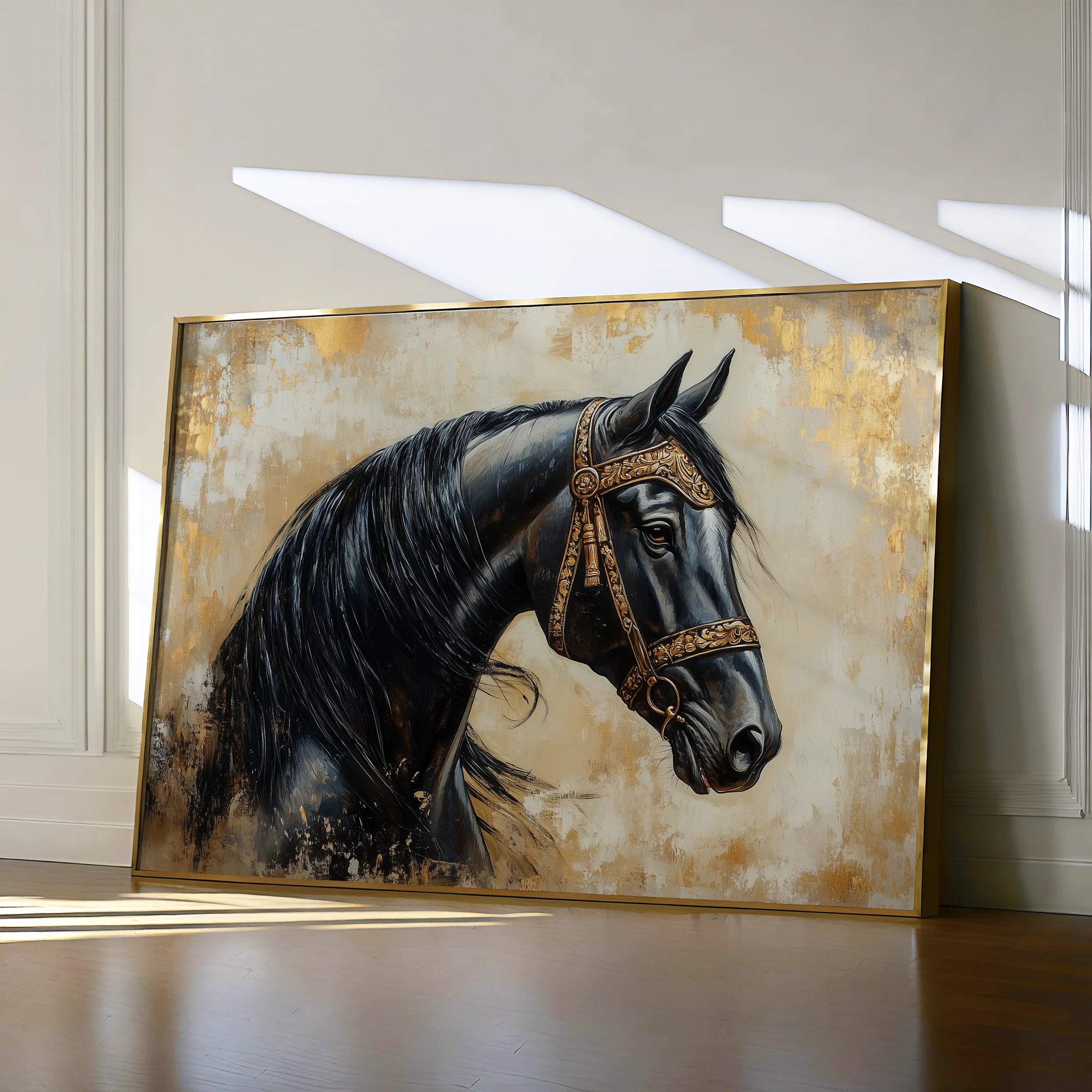 Horses 044 Canvas Art 18" x 24" / 45 x 60 cm / Black
