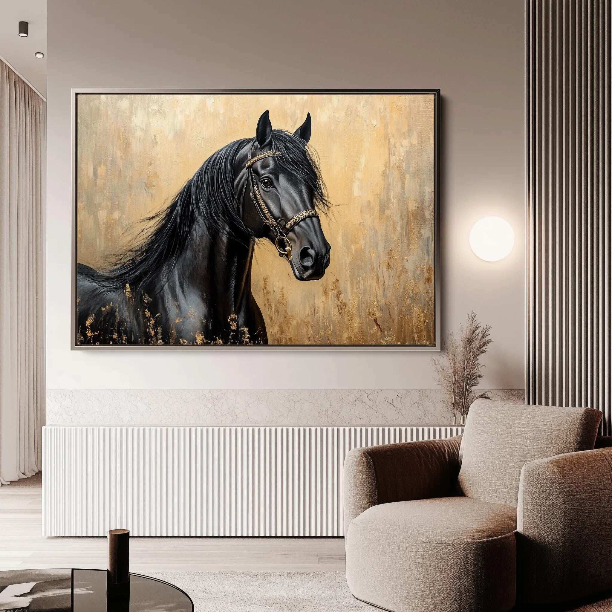 Horses 045 Canvas Art 18" x 24" / 45 x 60 cm / Black