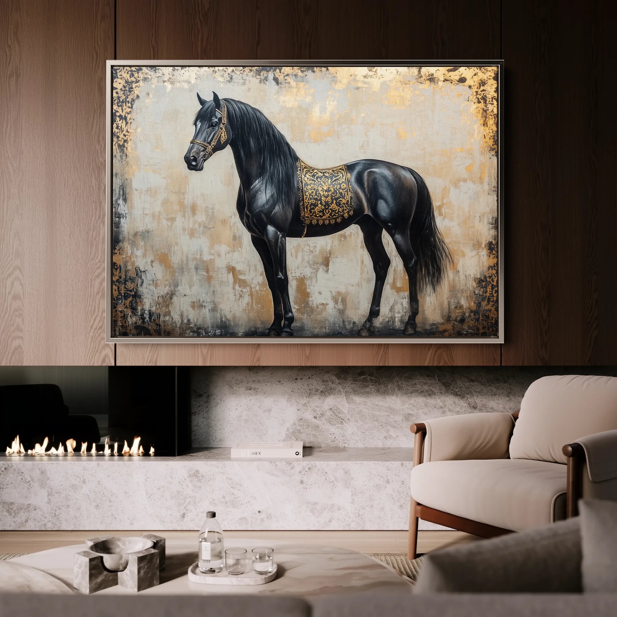 Horses 046 Canvas Art 18" x 24" / 45 x 60 cm / Black