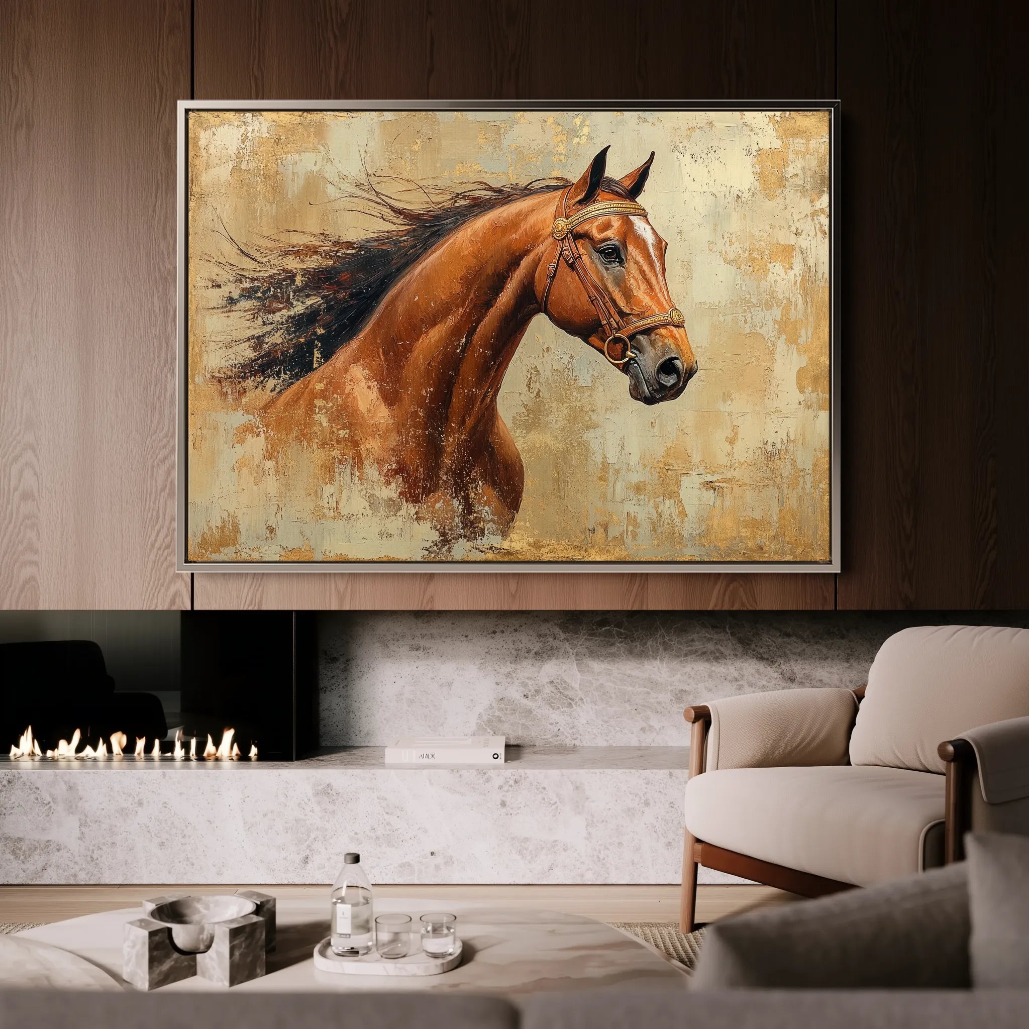 Horses 070 Canvas Art 18" x 24" / 45 x 60 cm / Black