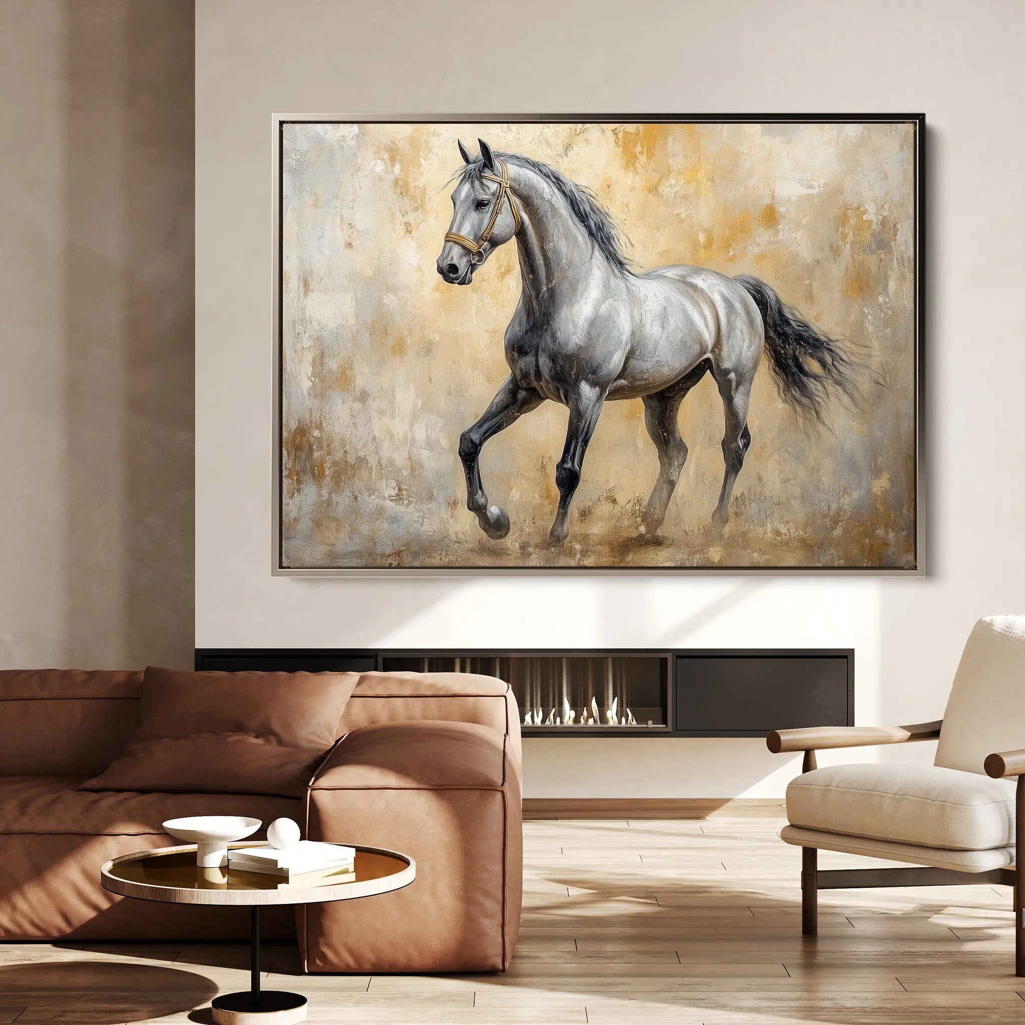Horses 091 Canvas Art 18" x 24" / 45 x 60 cm / Black