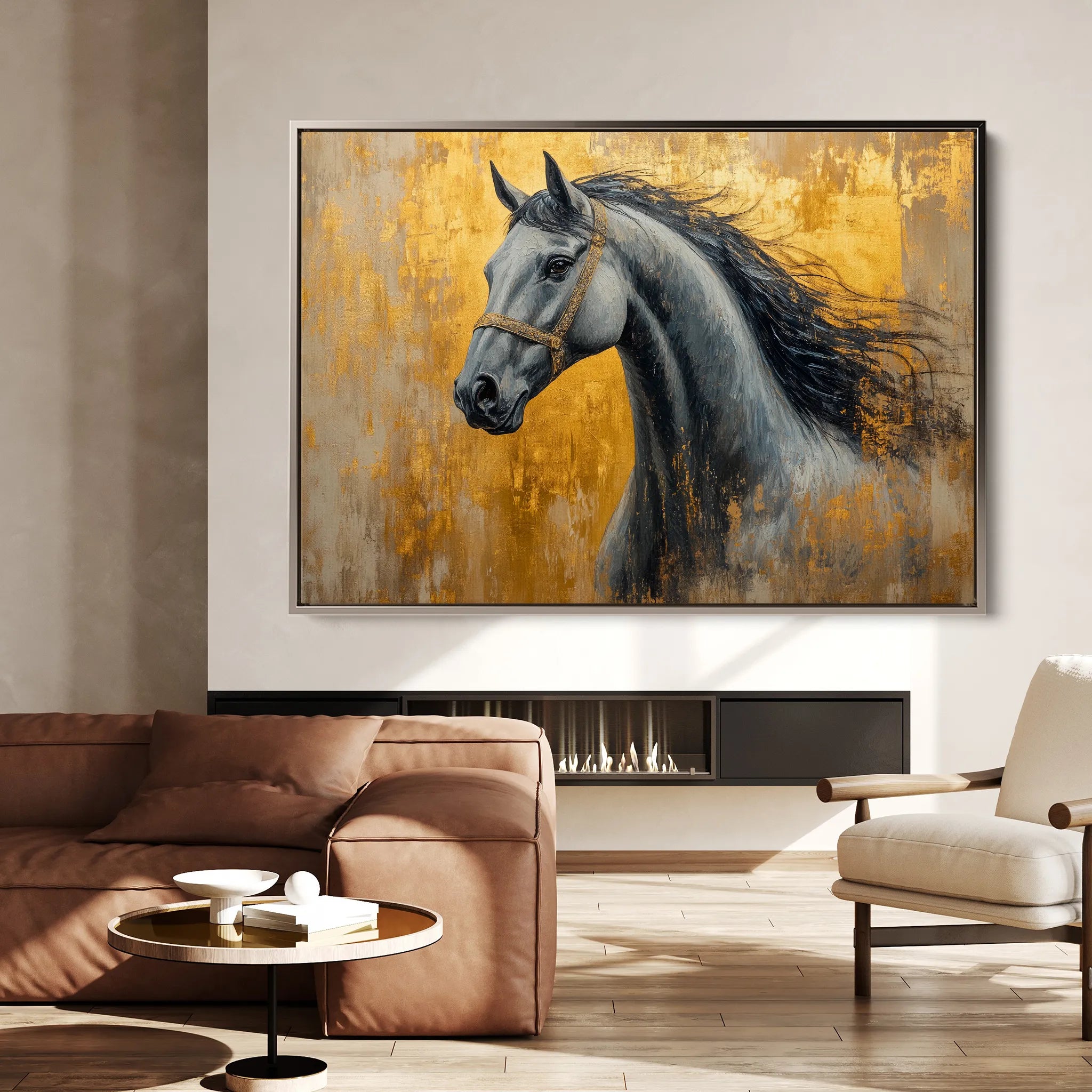 Horses 093 Canvas Art 18" x 24" / 45 x 60 cm / Black
