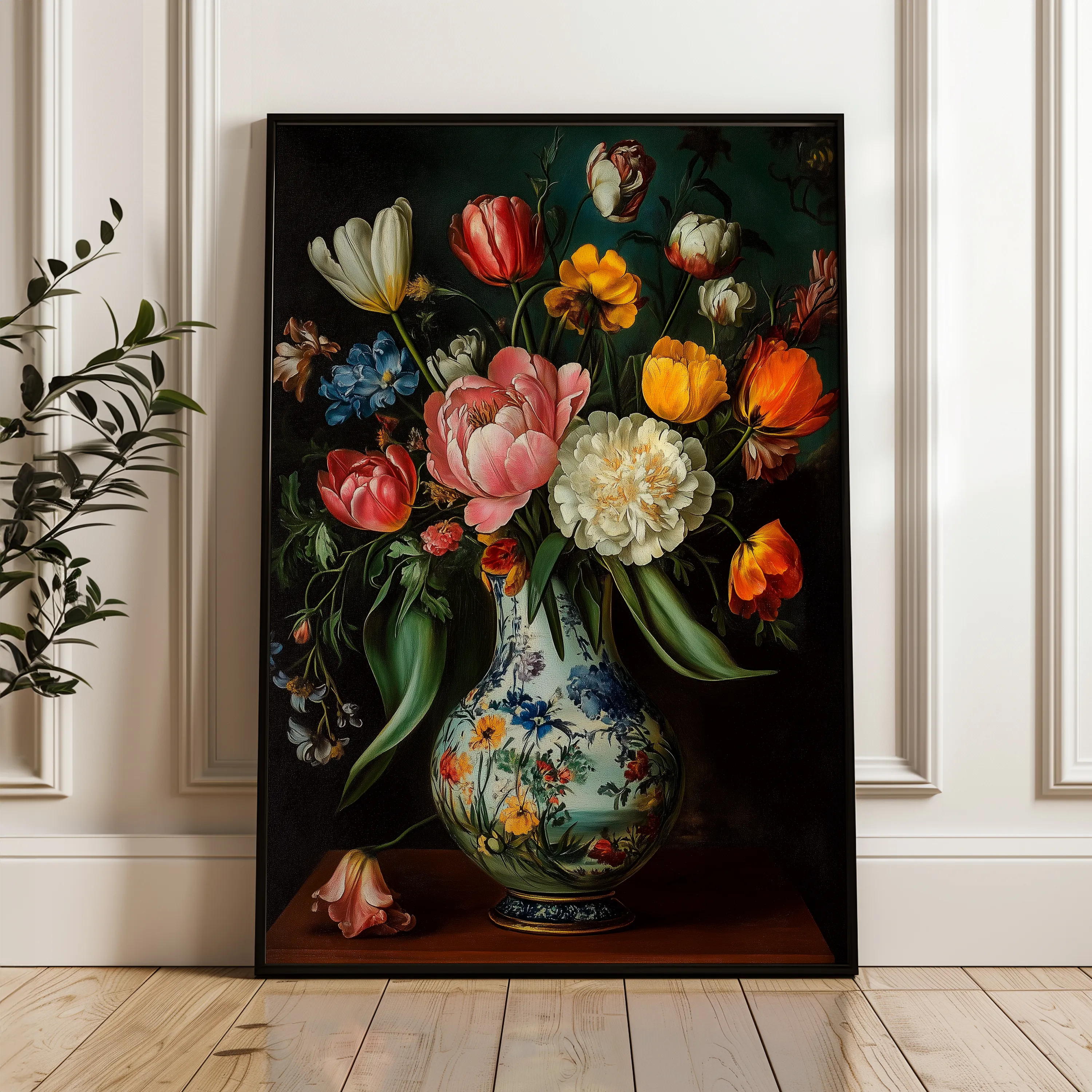 Floral 1012 Canvas Art 18" x 24" / 45 x 60 cm / Black