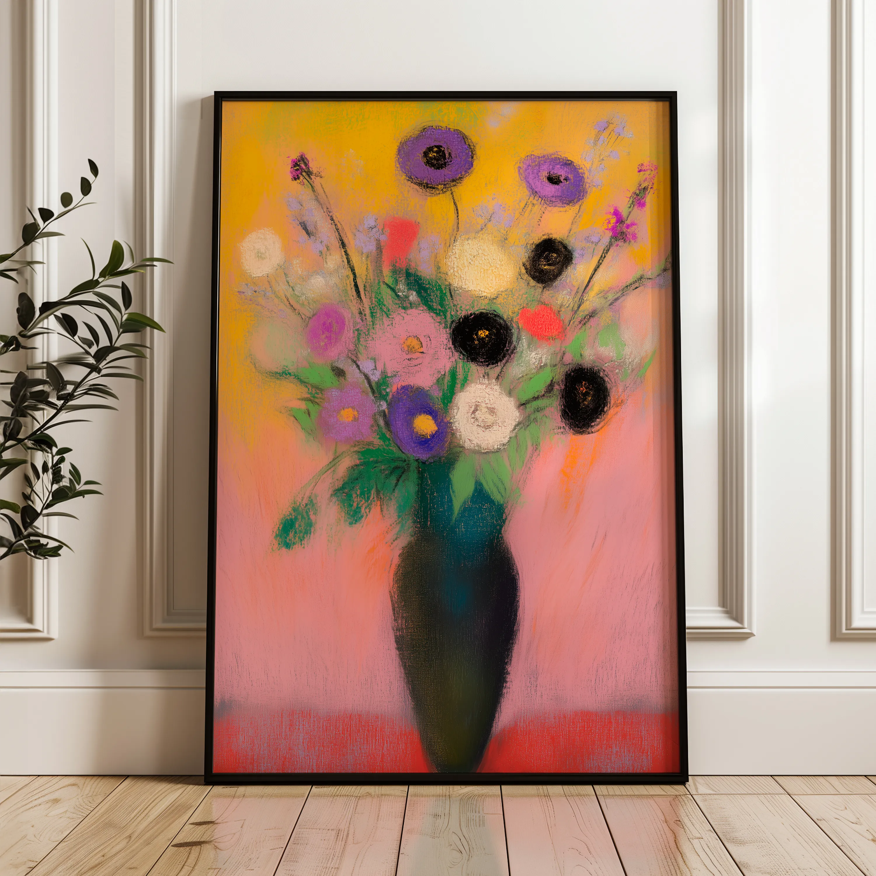 Floral 1013 Canvas Art 18" x 24" / 45 x 60 cm / Black