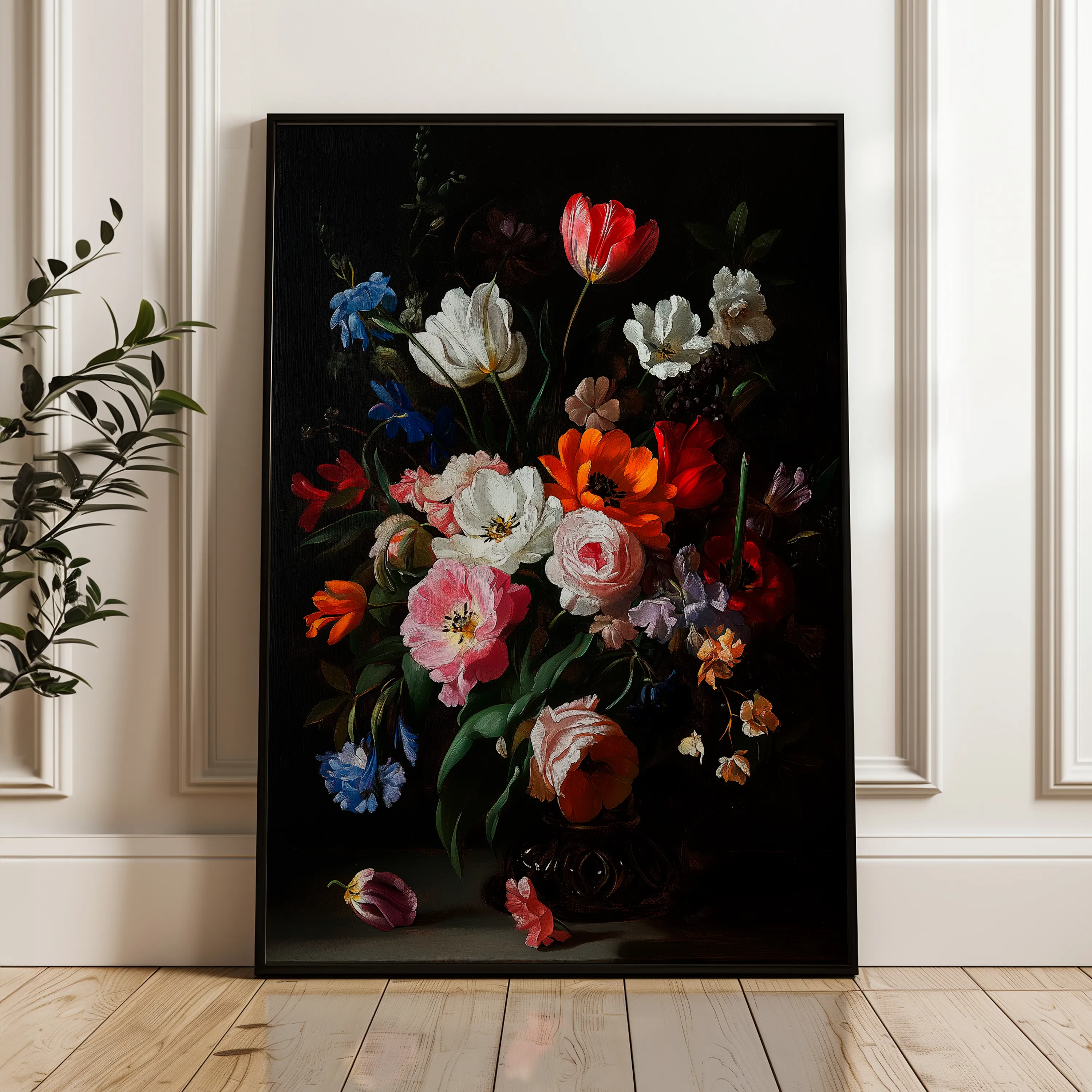 Floral 1014 Canvas Art 18" x 24" / 45 x 60 cm / Black