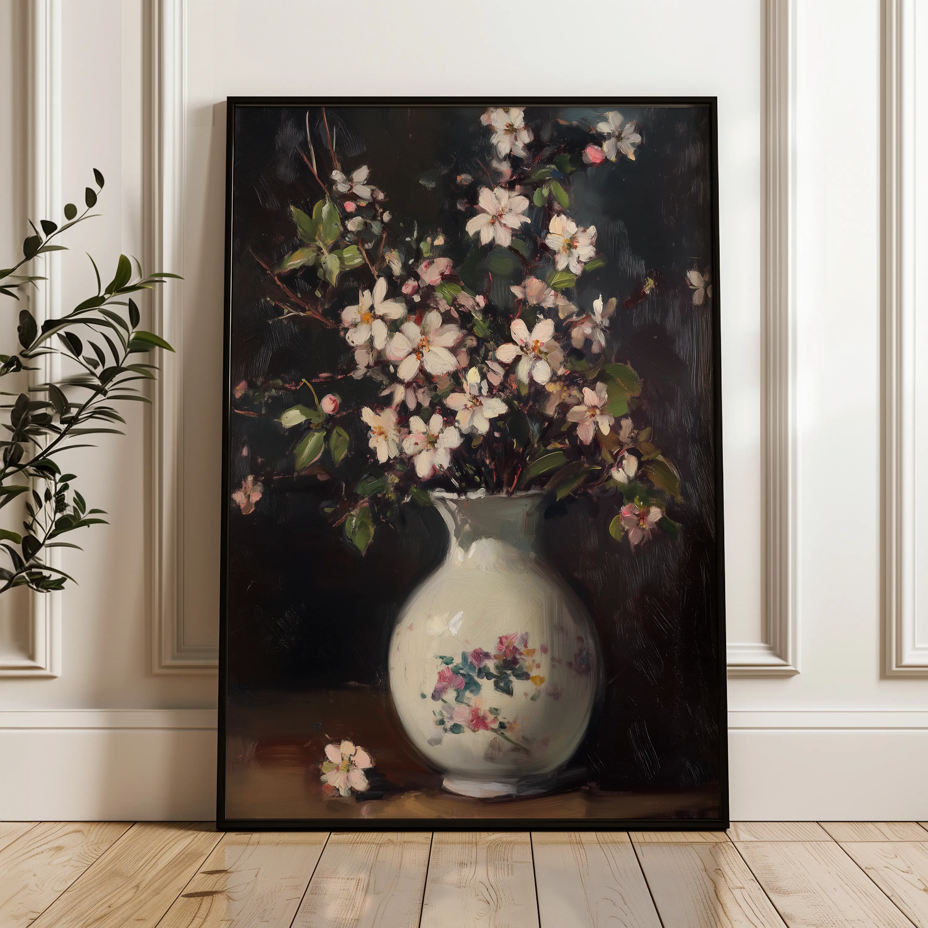 Floral 1020 Canvas Art 18" x 24" / 45 x 60 cm / Black
