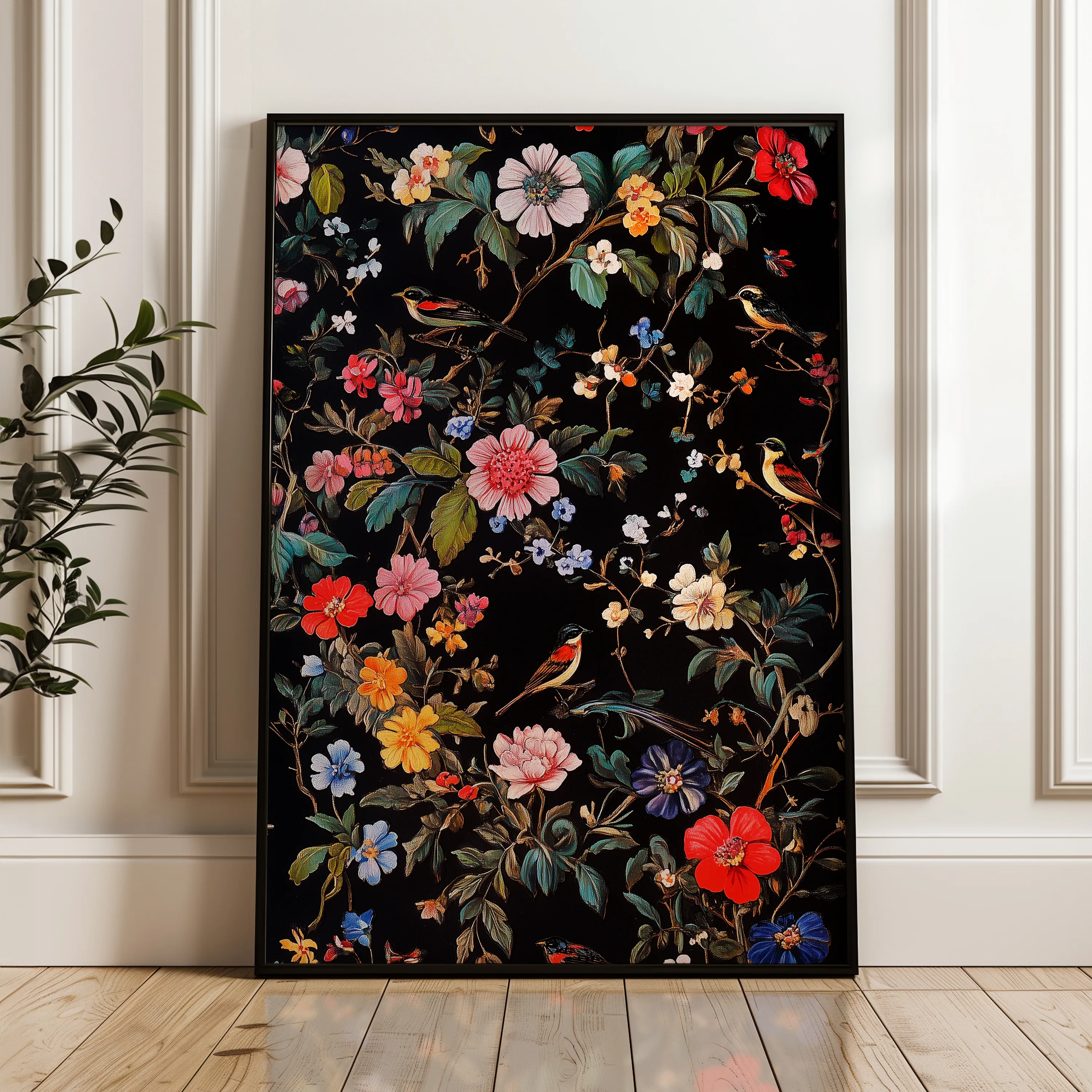 Floral 1036 Canvas Art 18" x 24" / 45 x 60 cm / Black