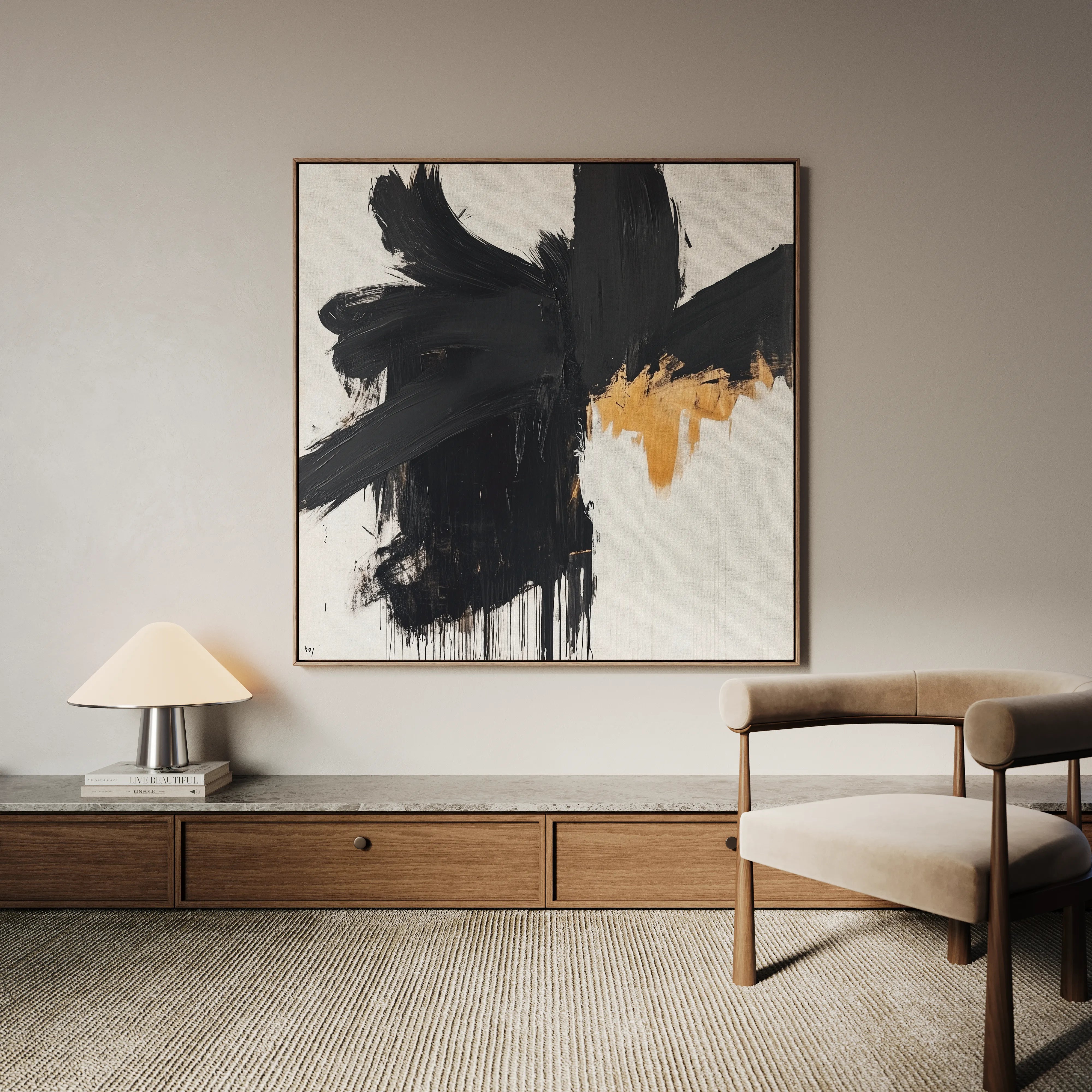 Abstract 1056 Canvas Art 16" x 16" / 40 x 40 cm / Black