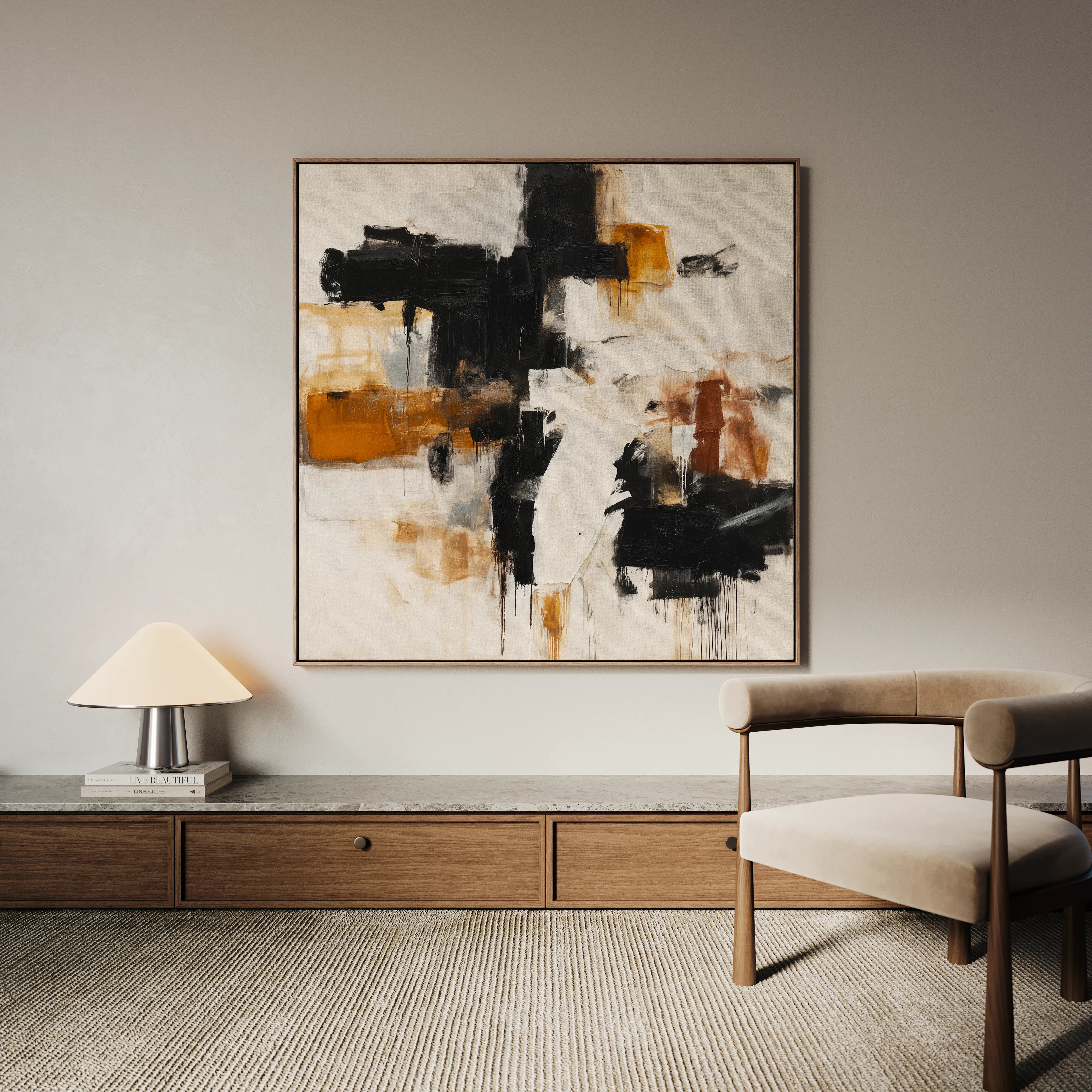 Abstract 1068 Canvas Art 16" x 16" / 40 x 40 cm / Black