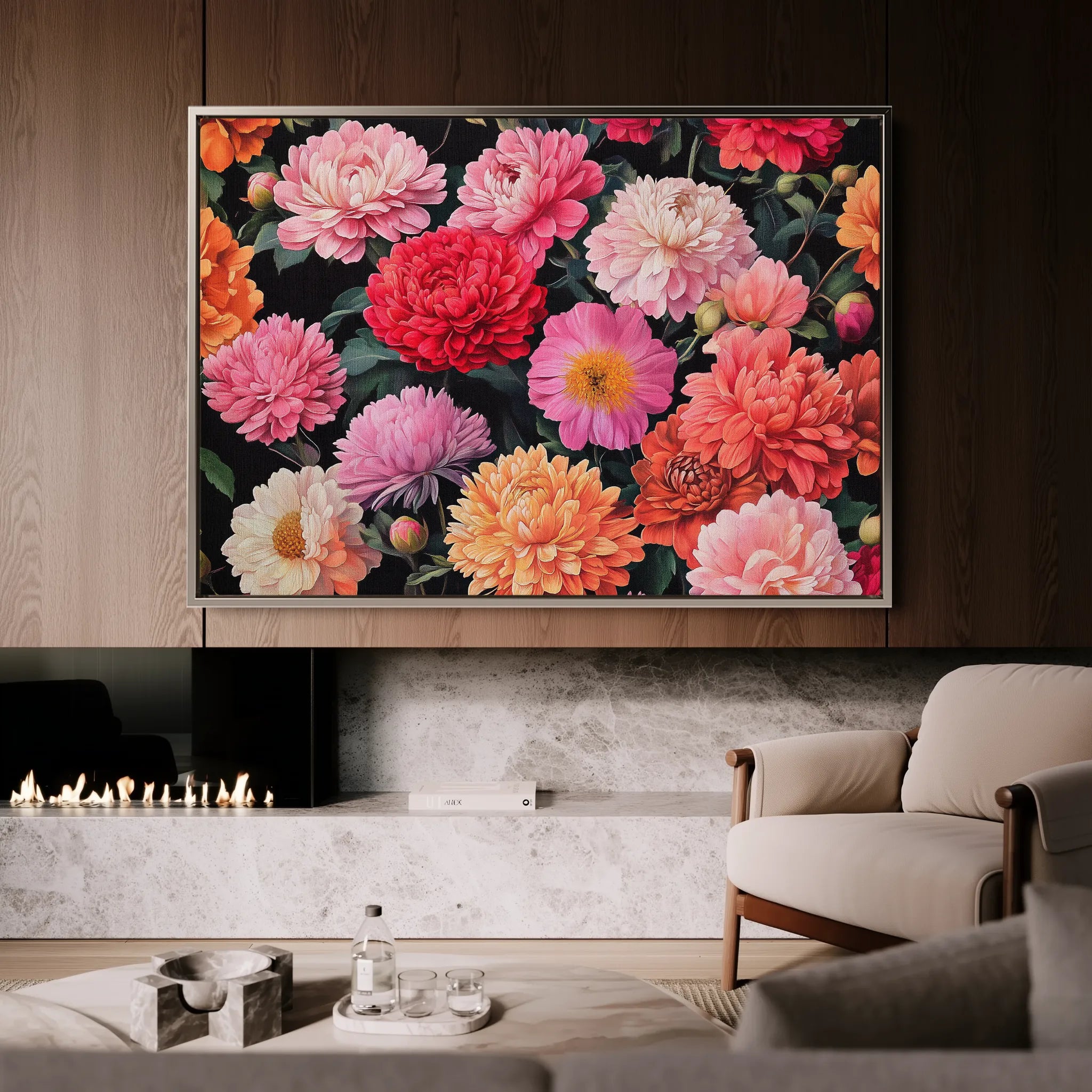 Floral 1077 Canvas Art 18" x 24" / 45 x 60 cm / Black