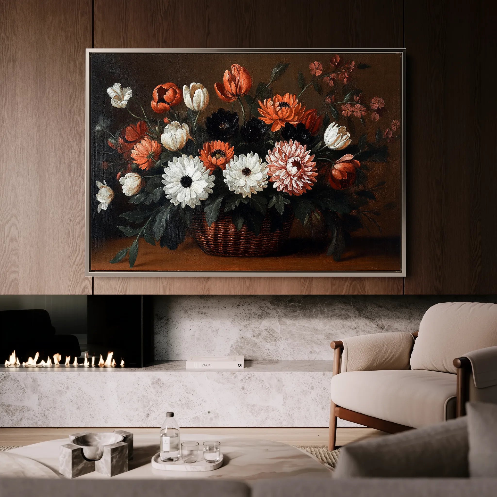 Floral 1094 Canvas Art 18" x 24" / 45 x 60 cm / Black