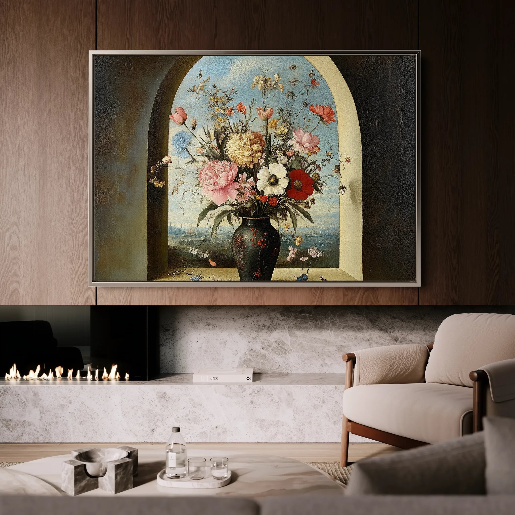 Floral 1108 Canvas Art 18" x 24" / 45 x 60 cm / Black