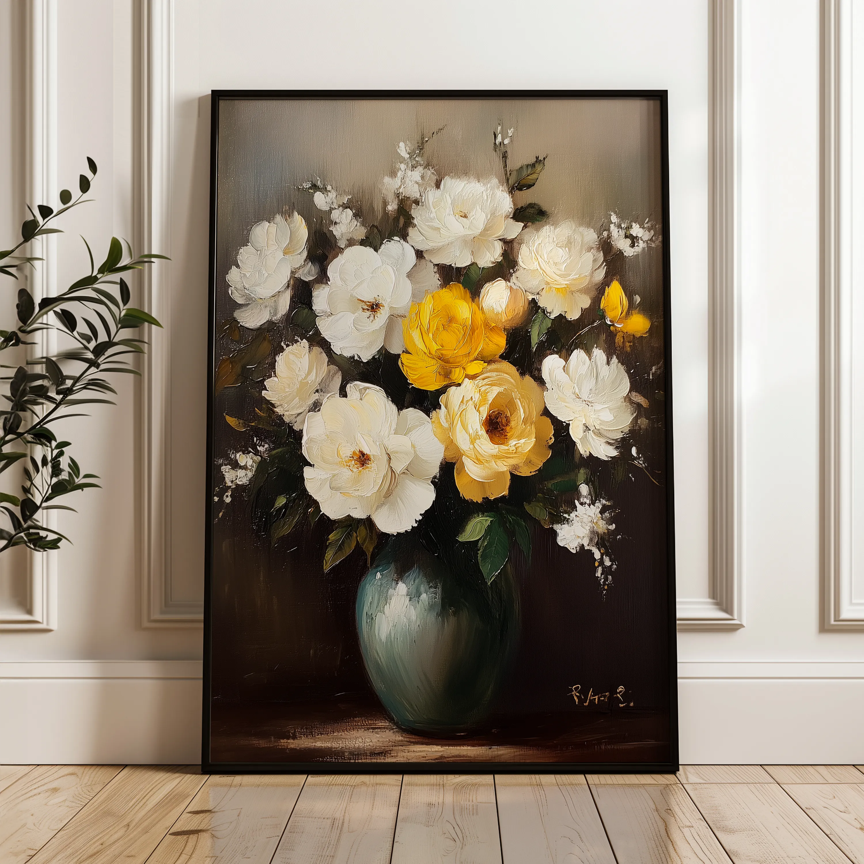 Floral 1114 Canvas Art 18" x 24" / 45 x 60 cm / Black