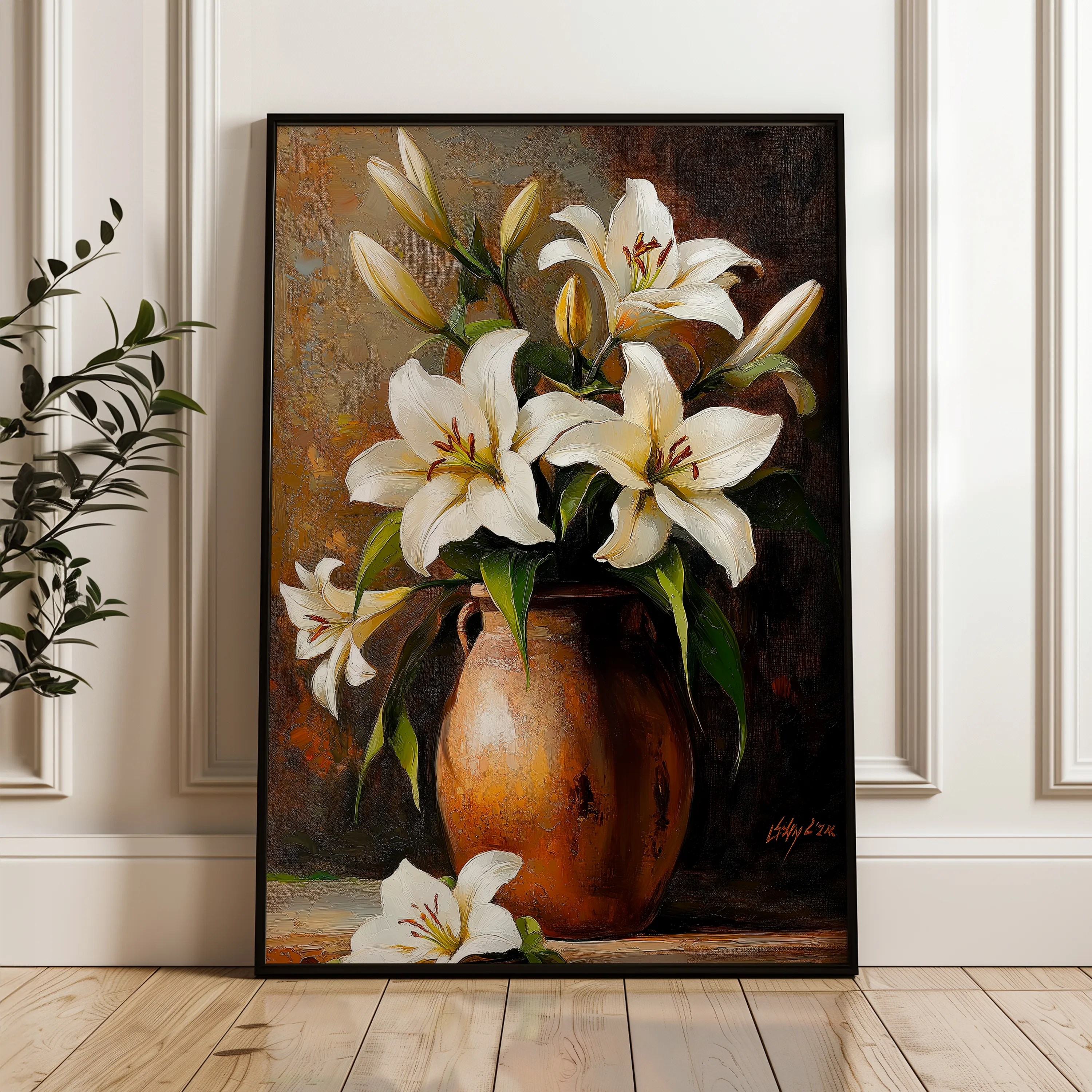 Floral 1117 Canvas Art 18" x 24" / 45 x 60 cm / Black