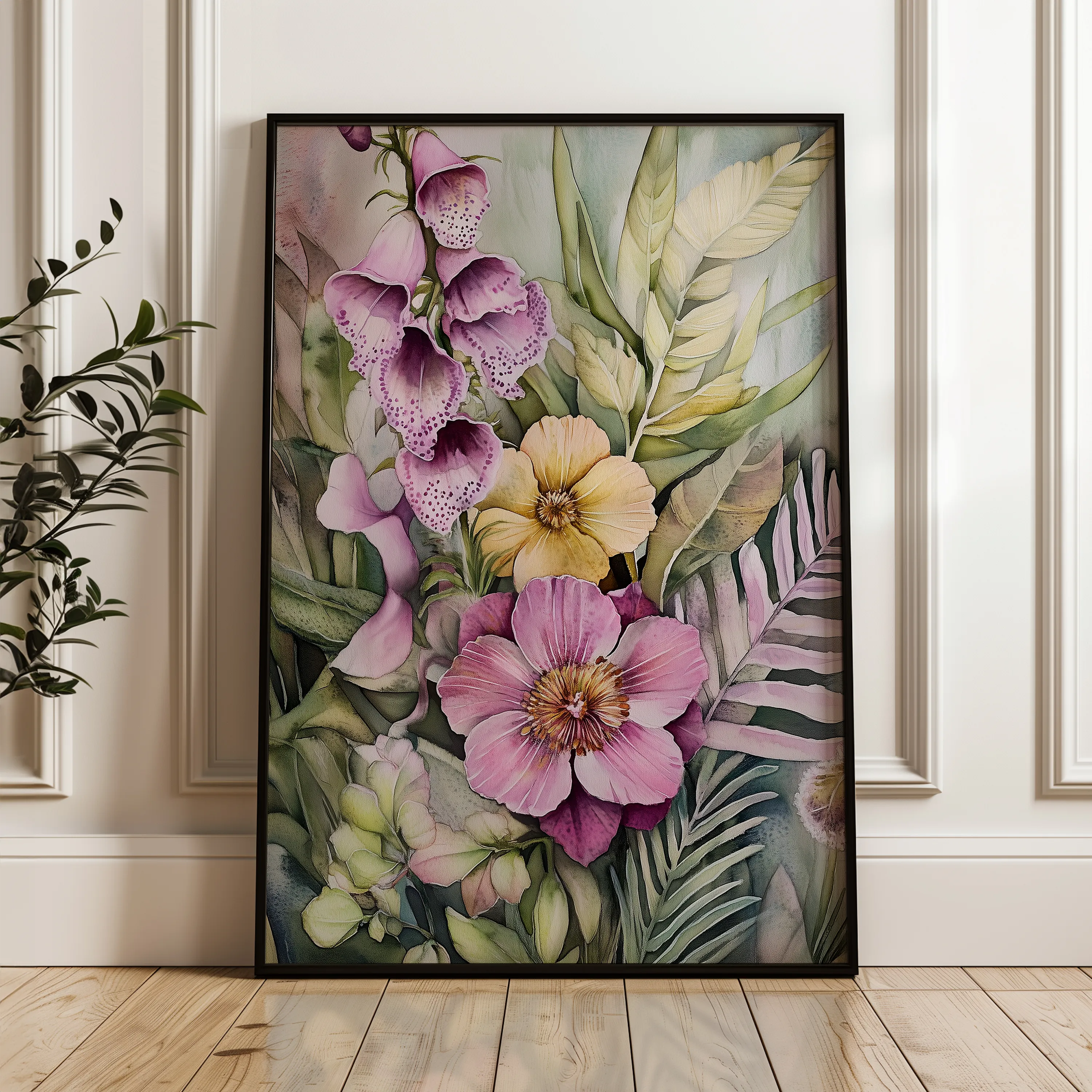 Floral 1122 Canvas Art 18" x 24" / 45 x 60 cm / Black