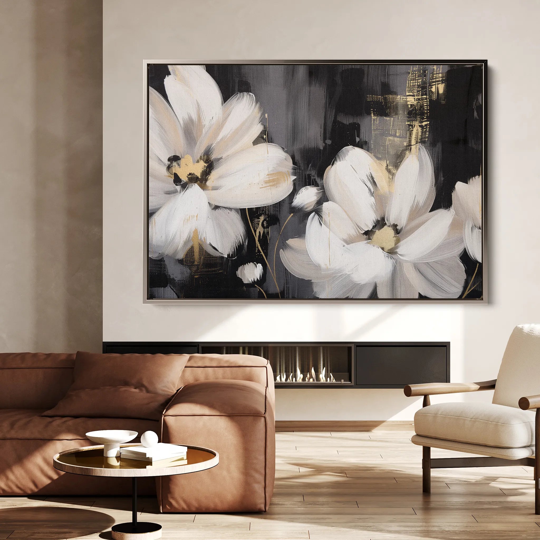 Floral 113 Canvas Art 18" x 24" / 45 x 60 cm / Black