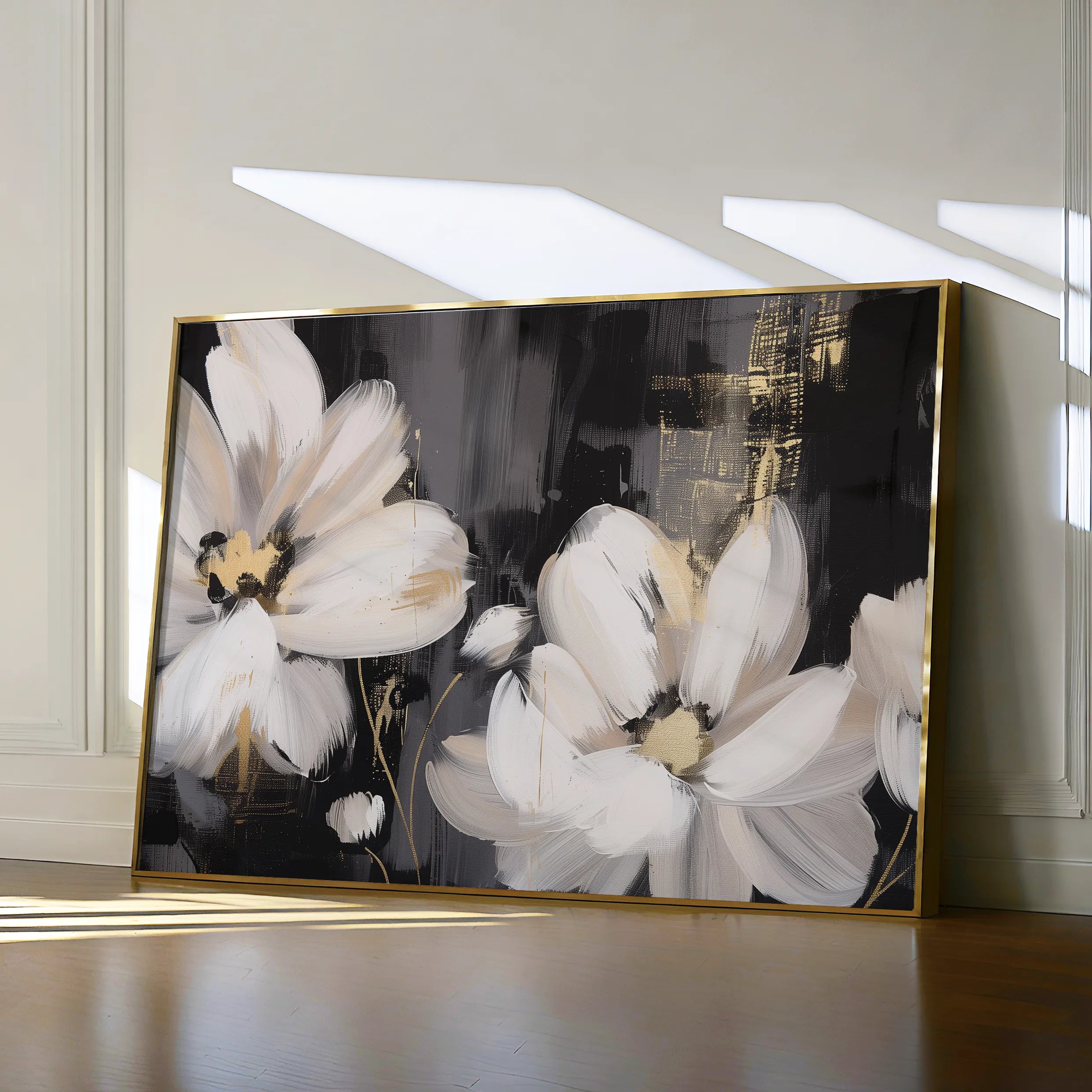 Floral 113 Canvas Art 18" x 24" / 45 x 60 cm / Black