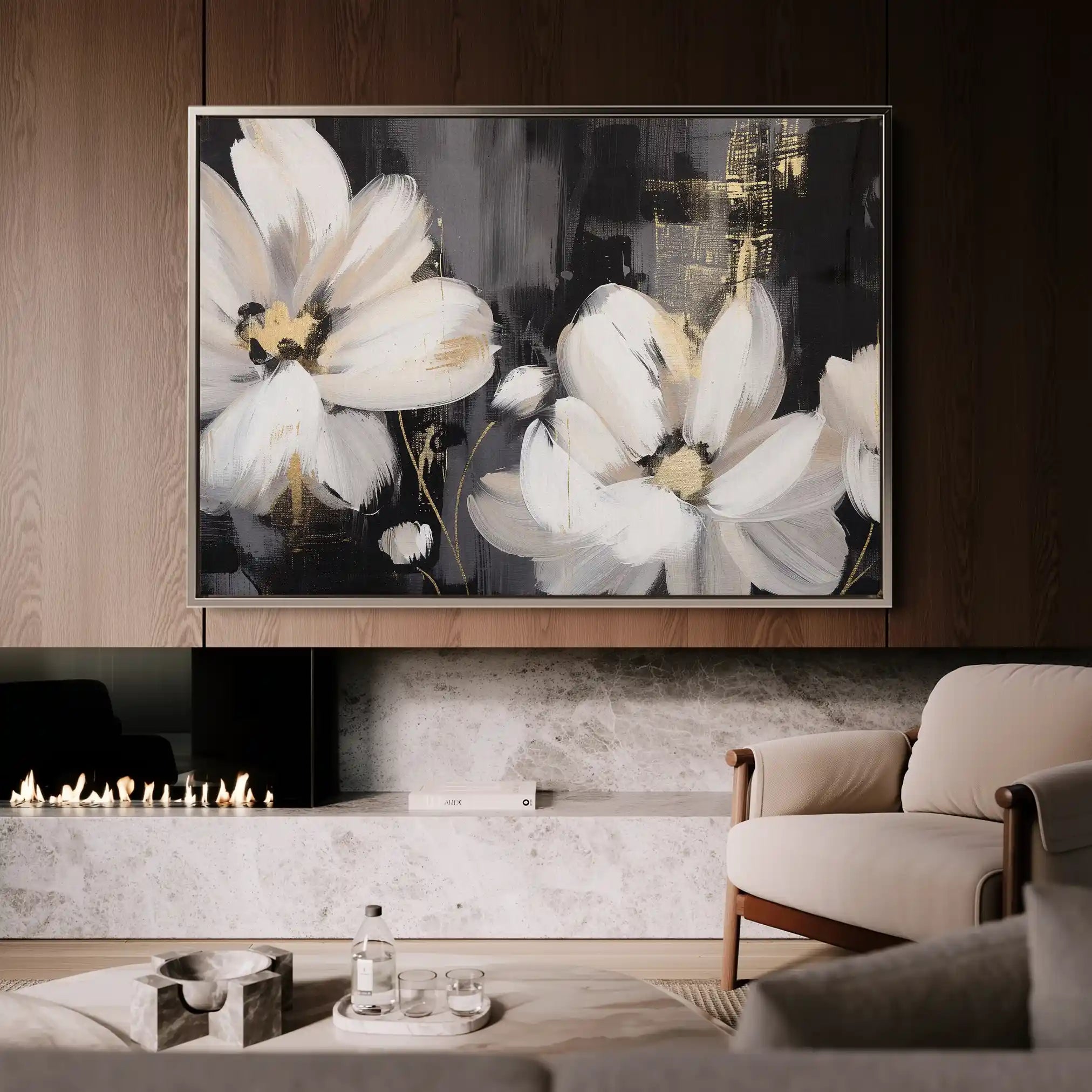 Floral 113 Canvas Art 18" x 24" / 45 x 60 cm / Black