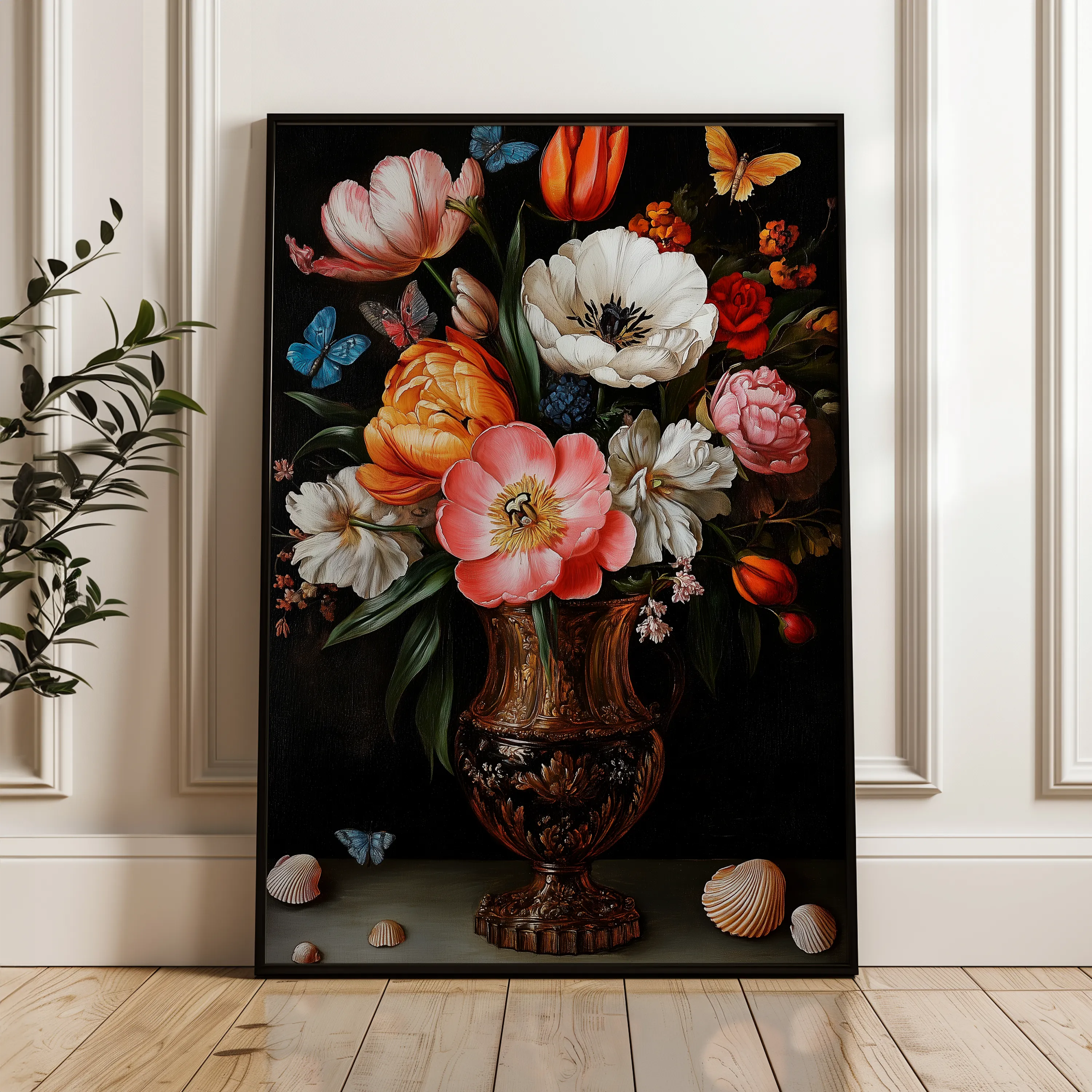 Floral 1130 Canvas Art 18" x 24" / 45 x 60 cm / Black