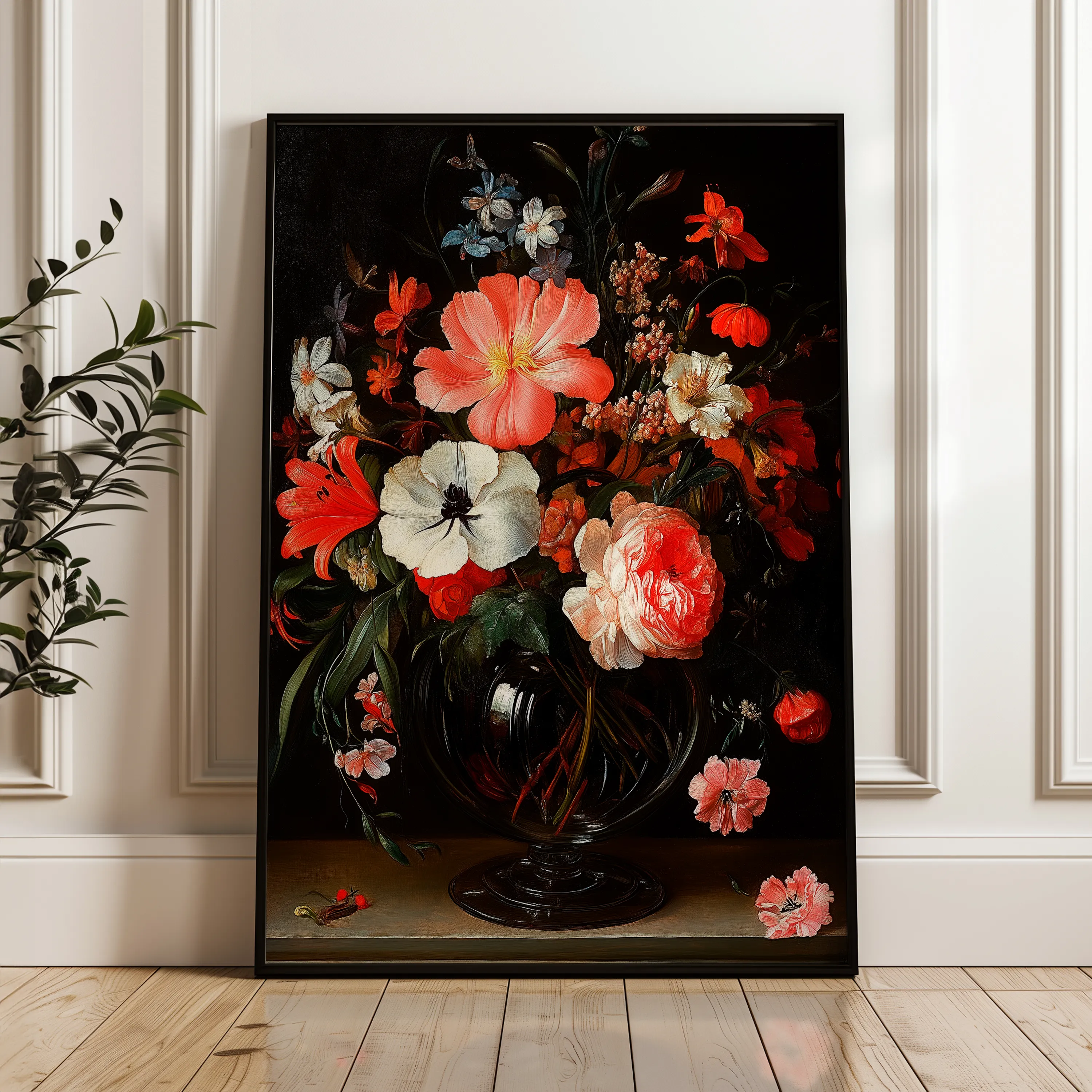 Floral 1133 Canvas Art 18" x 24" / 45 x 60 cm / Black