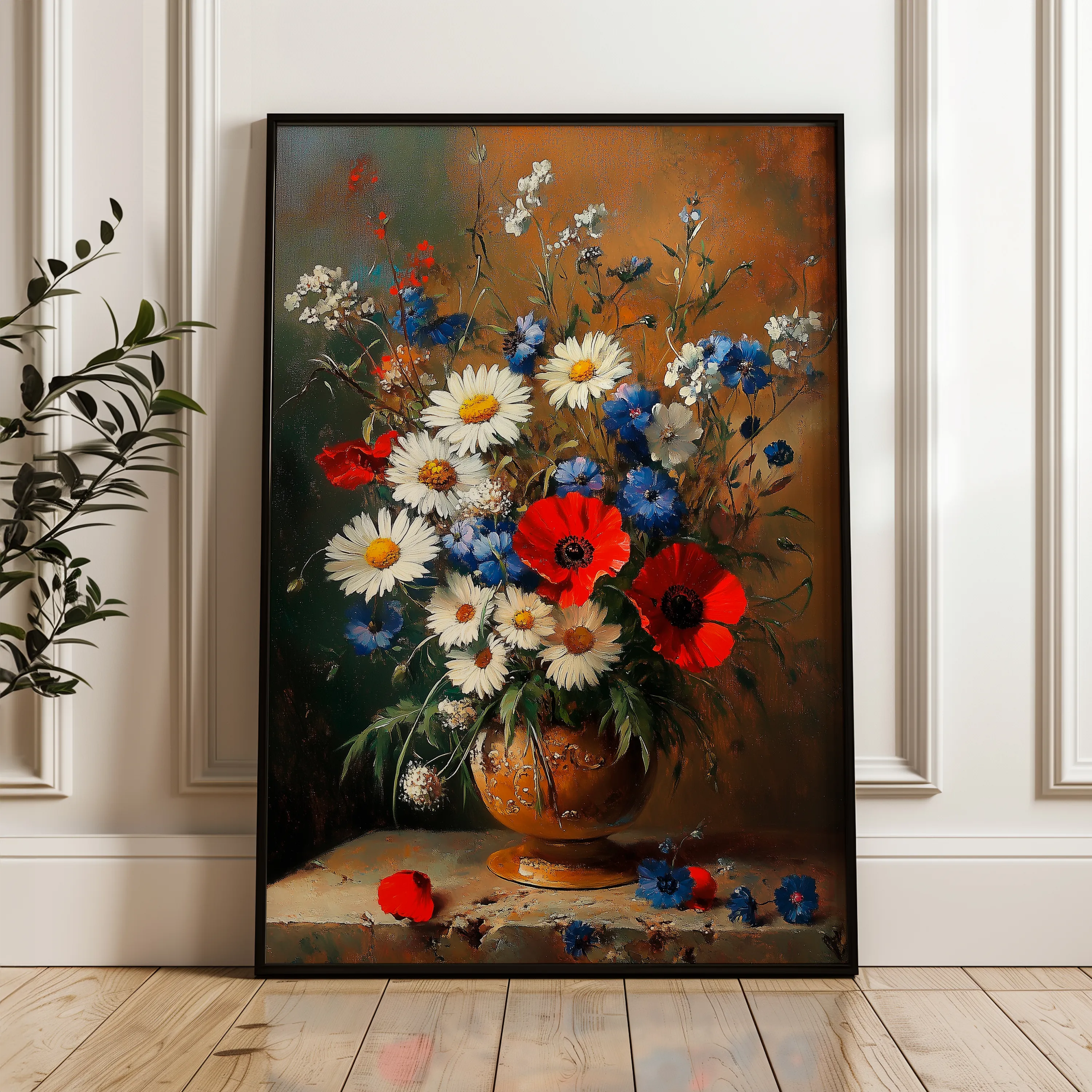 Floral 1135 Canvas Art 18" x 24" / 45 x 60 cm / Black