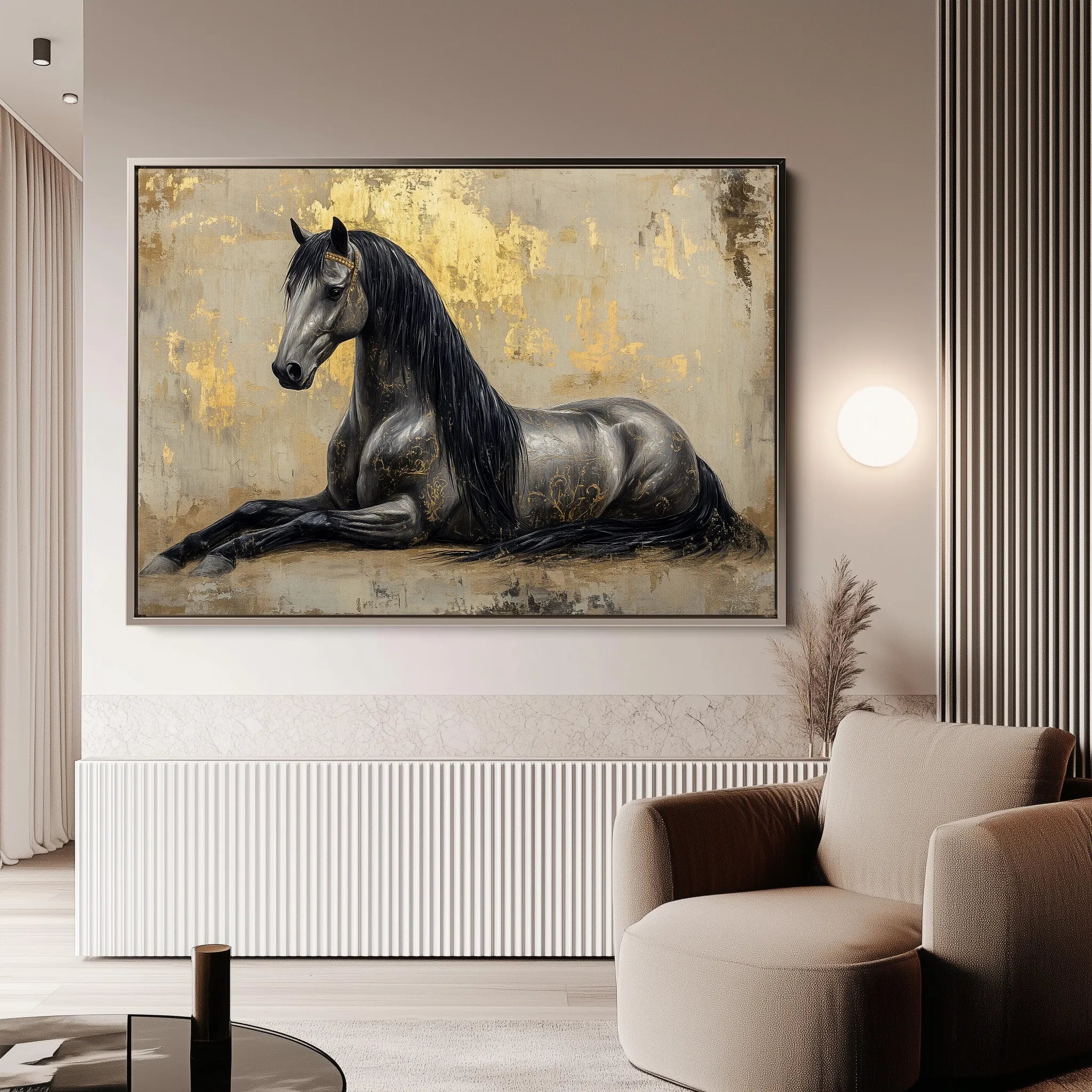 Horses 114 Canvas Art 18" x 24" / 45 x 60 cm / Black