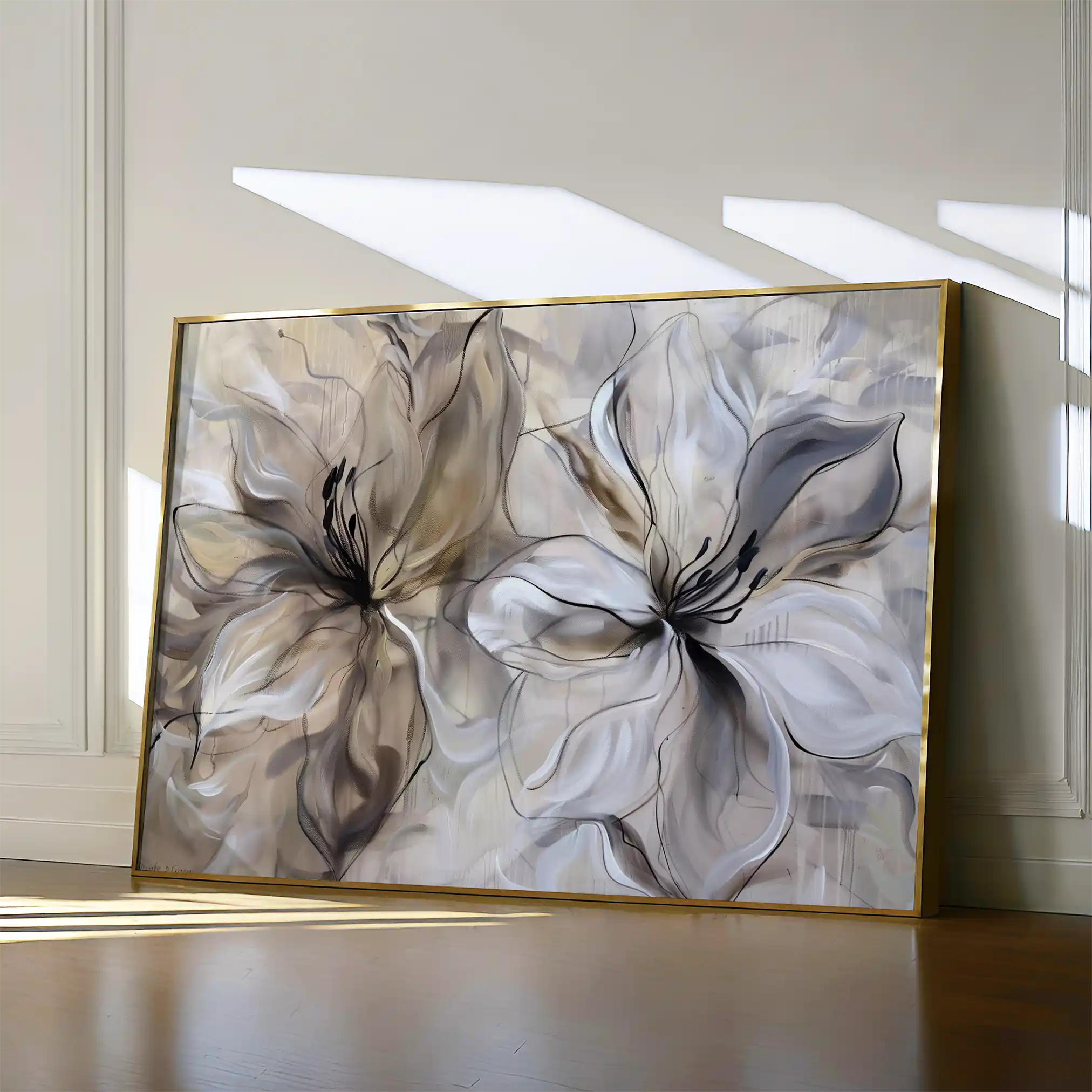 Floral 115 Canvas Art 18" x 24" / 45 x 60 cm / Black