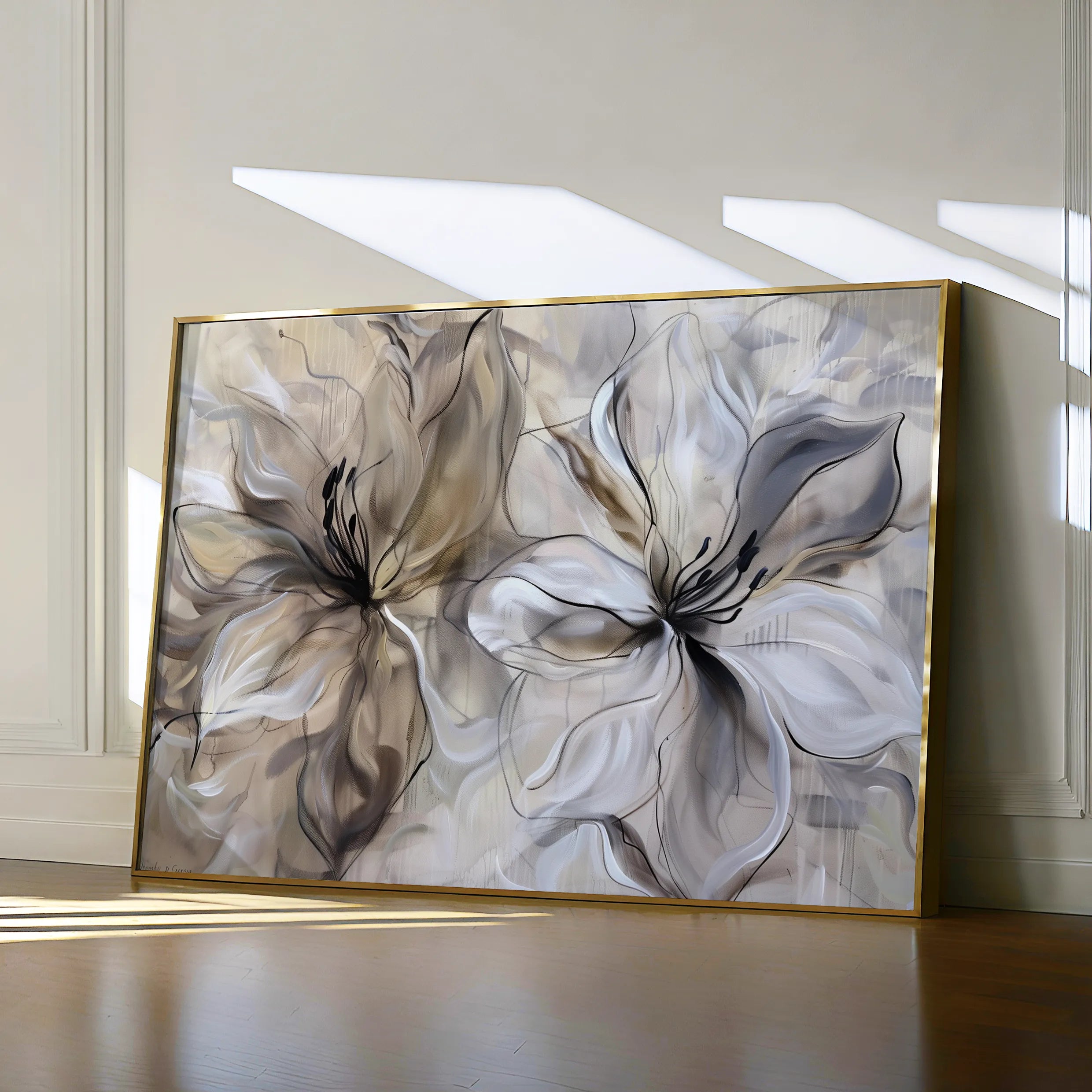 Floral 115 Canvas Art 18" x 24" / 45 x 60 cm / Black