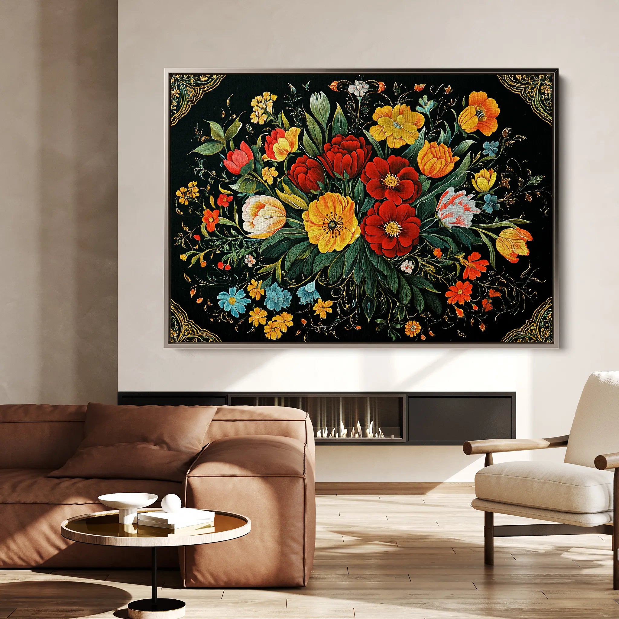 Floral 1199 Canvas Art 18" x 24" / 45 x 60 cm / Black