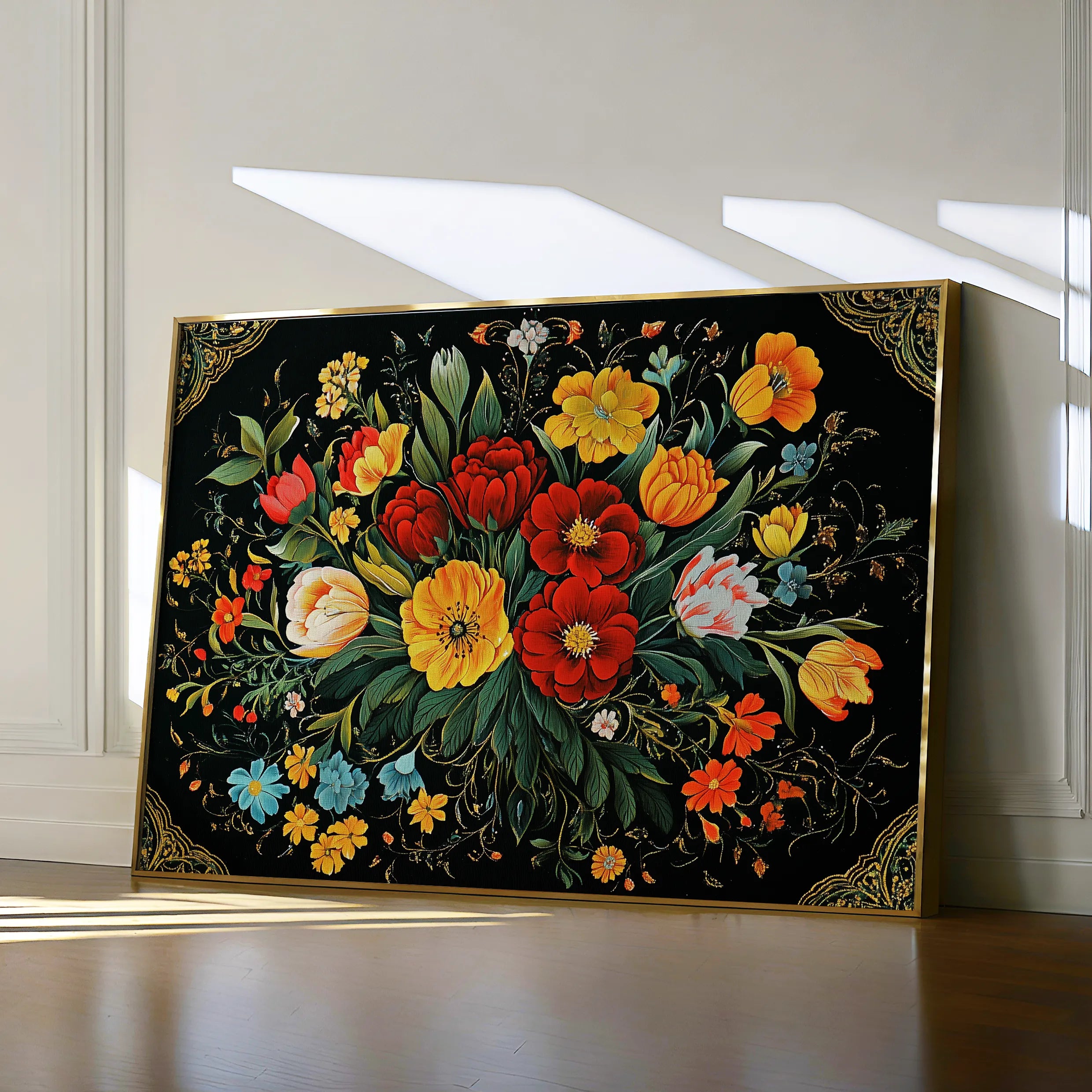 Floral 1199 Canvas Art 18" x 24" / 45 x 60 cm / Black